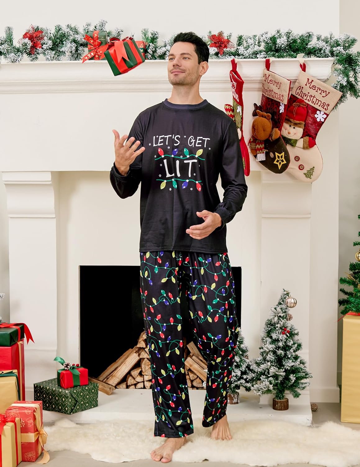 ALISISTER Mens Christmas Pajamas Set Long Sleeve Pjs Shirt and Pants 2 Piece Xmas Sleepwear