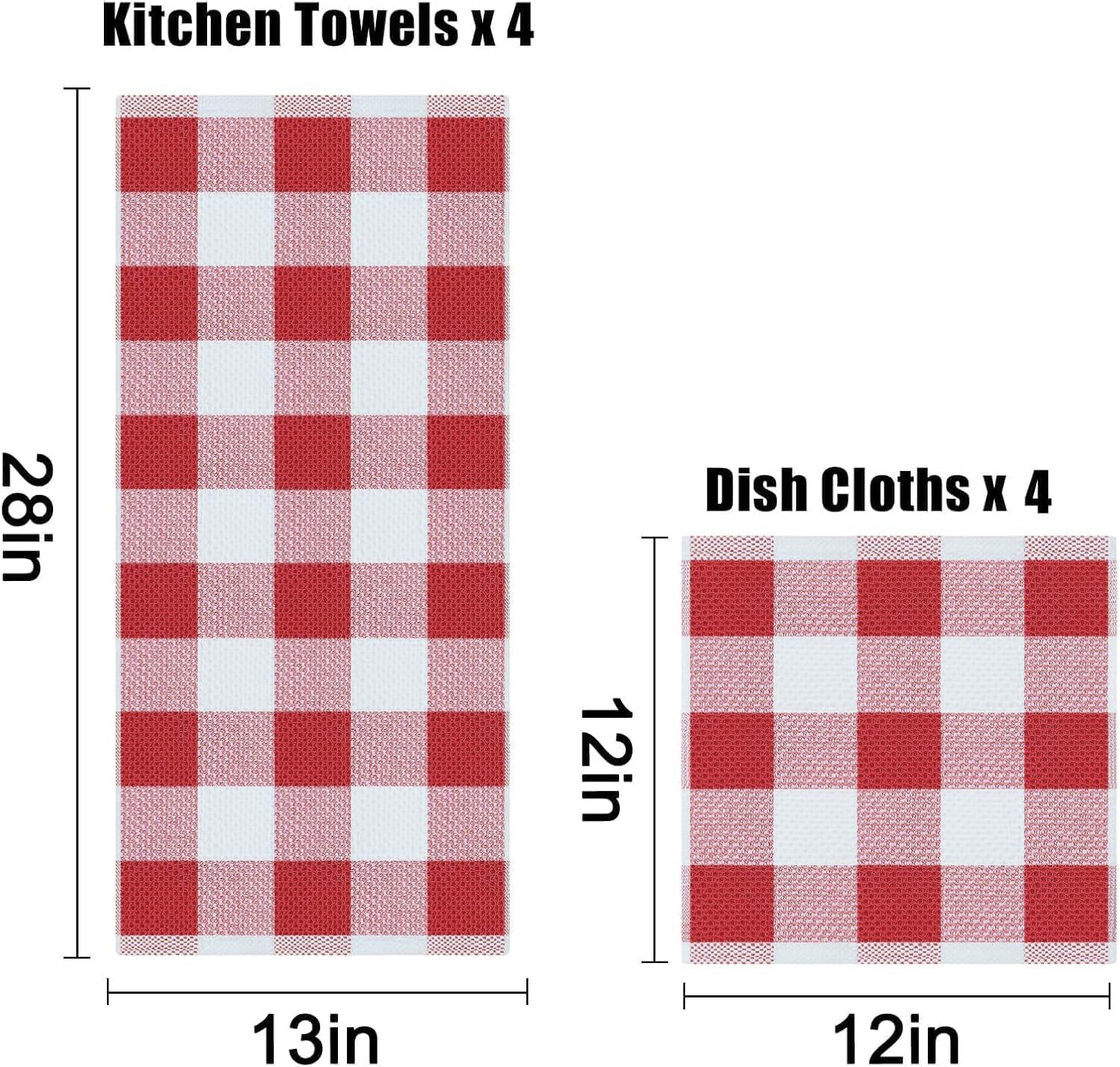 Homaxy Lot de 12 torchons de cuisine 100 % coton gaufré, super doux et absorbants, 30,5 x 30,5 x 71,1 cm, blanc et rouge