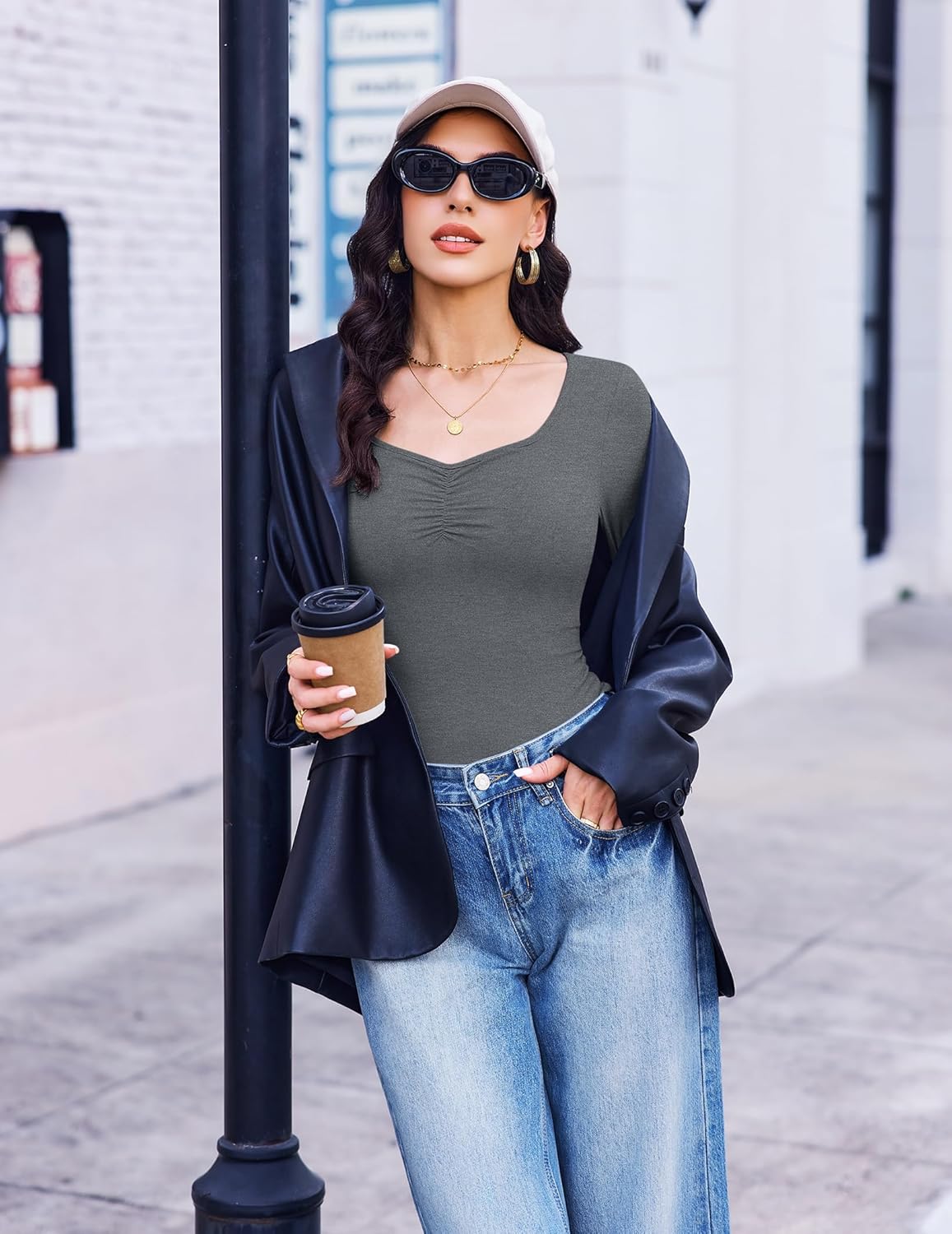 Ekouaer 3 Packs Womens Long Sleeve Tops Sweetheart Neck Fitted Shirts Basic Layering Tee Soft Undershirts Fall Outfits - Image 3