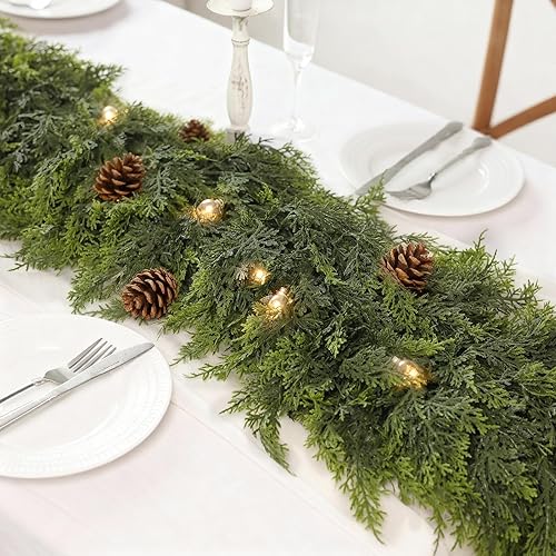 Miniatura 3 de Guirnalda de cedro de Navidad de tacto real de 5 pies, 1 unidad, guirnaldas de agujas de pino artificiales realistas para chimenea, mesa, ventana,