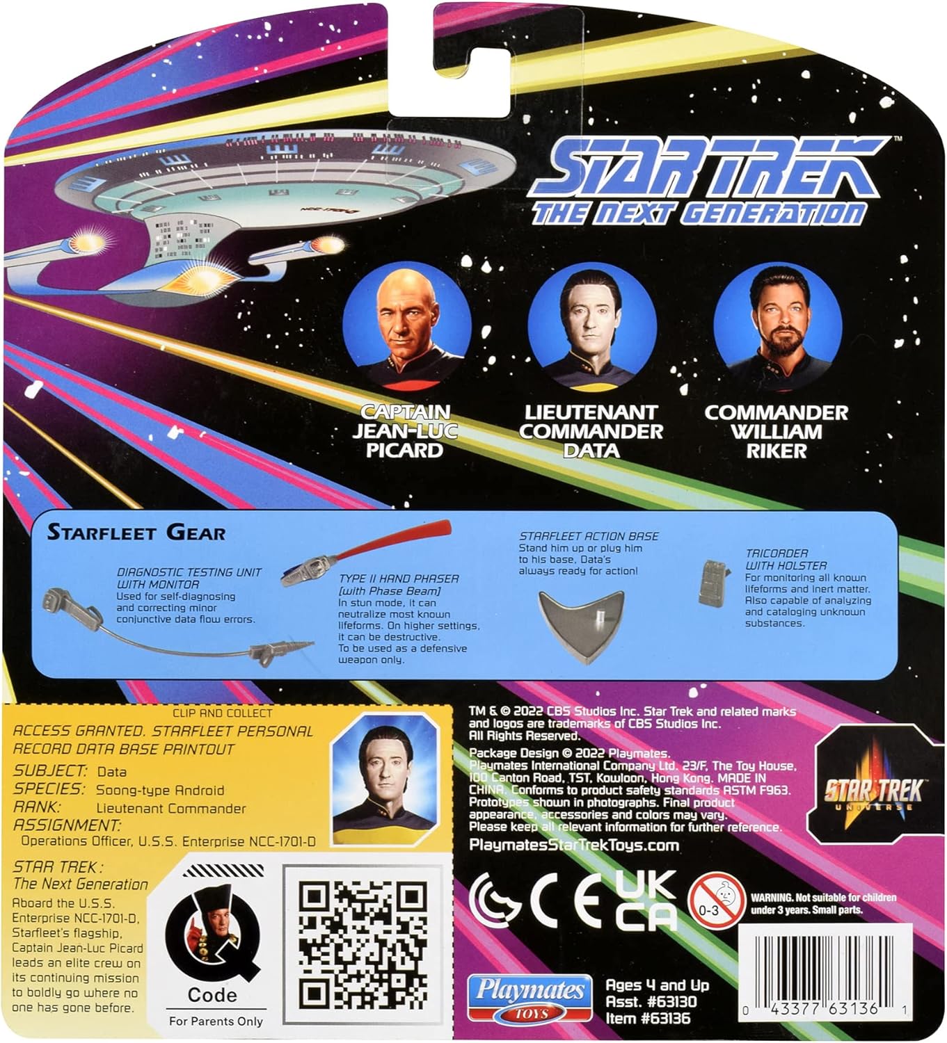 Playmates Toys Star Trek Universe: 5" Lt. Commander Data “Next Generation” Action Figure with Accessories, Multi