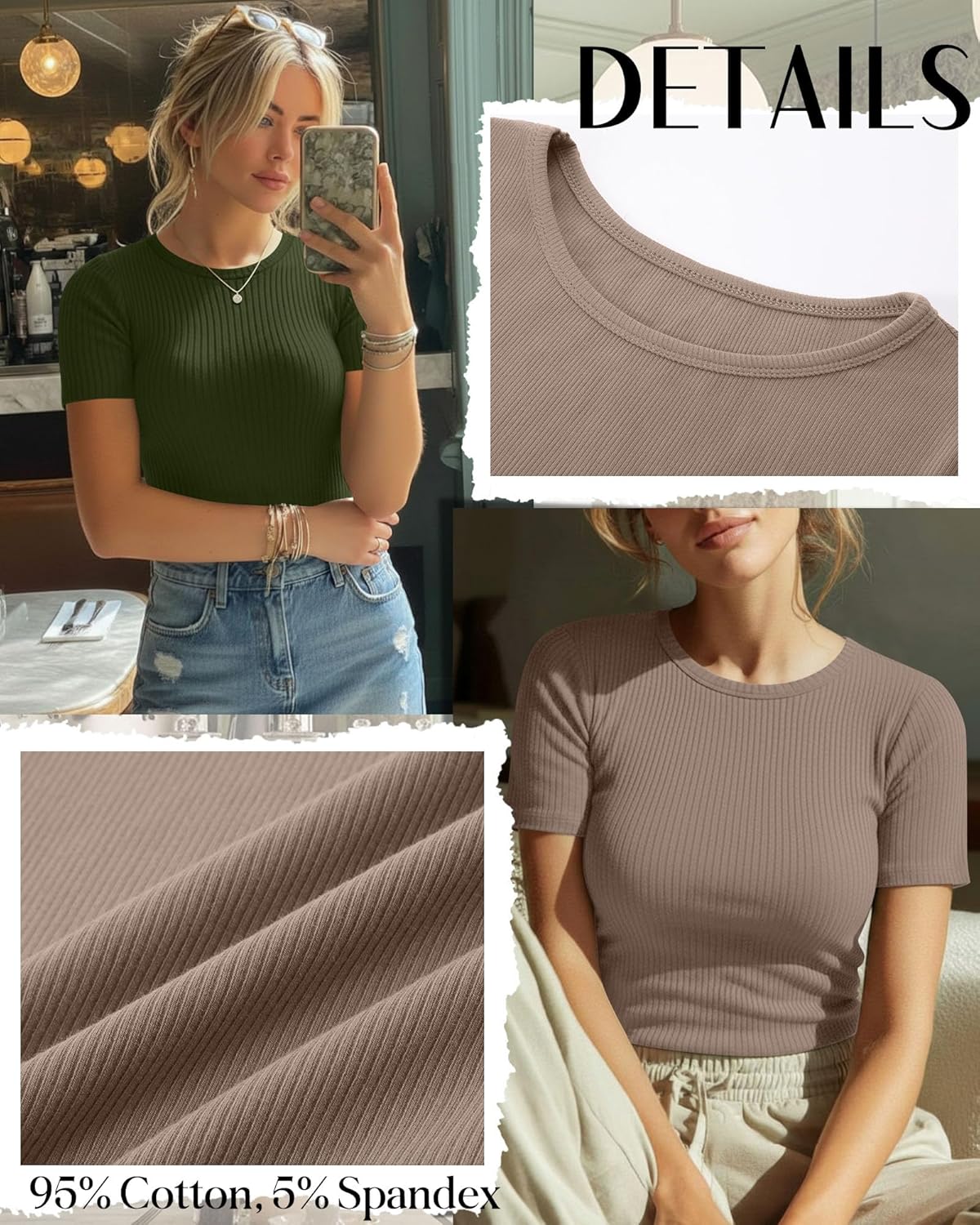 Neer 4 Pack Women's Short Sleeve T-Shirts Cotton Slim Fitted Ribbed Tops Crew Neck Summer Casual Shirt Basic Tight Tees 2026 - Image 2