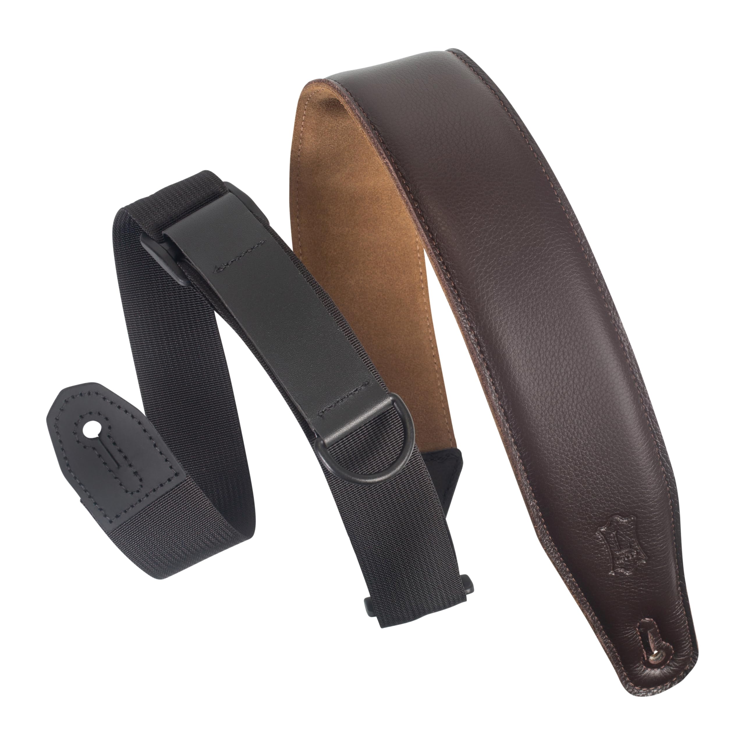 Levy'sLeathers Right Height Guitar Strap with RipChord Quick Adjustment Technology and Suede Backing; 2.5" Width Padded Garment Leather - Dark Brown (MRHGS-DBR)