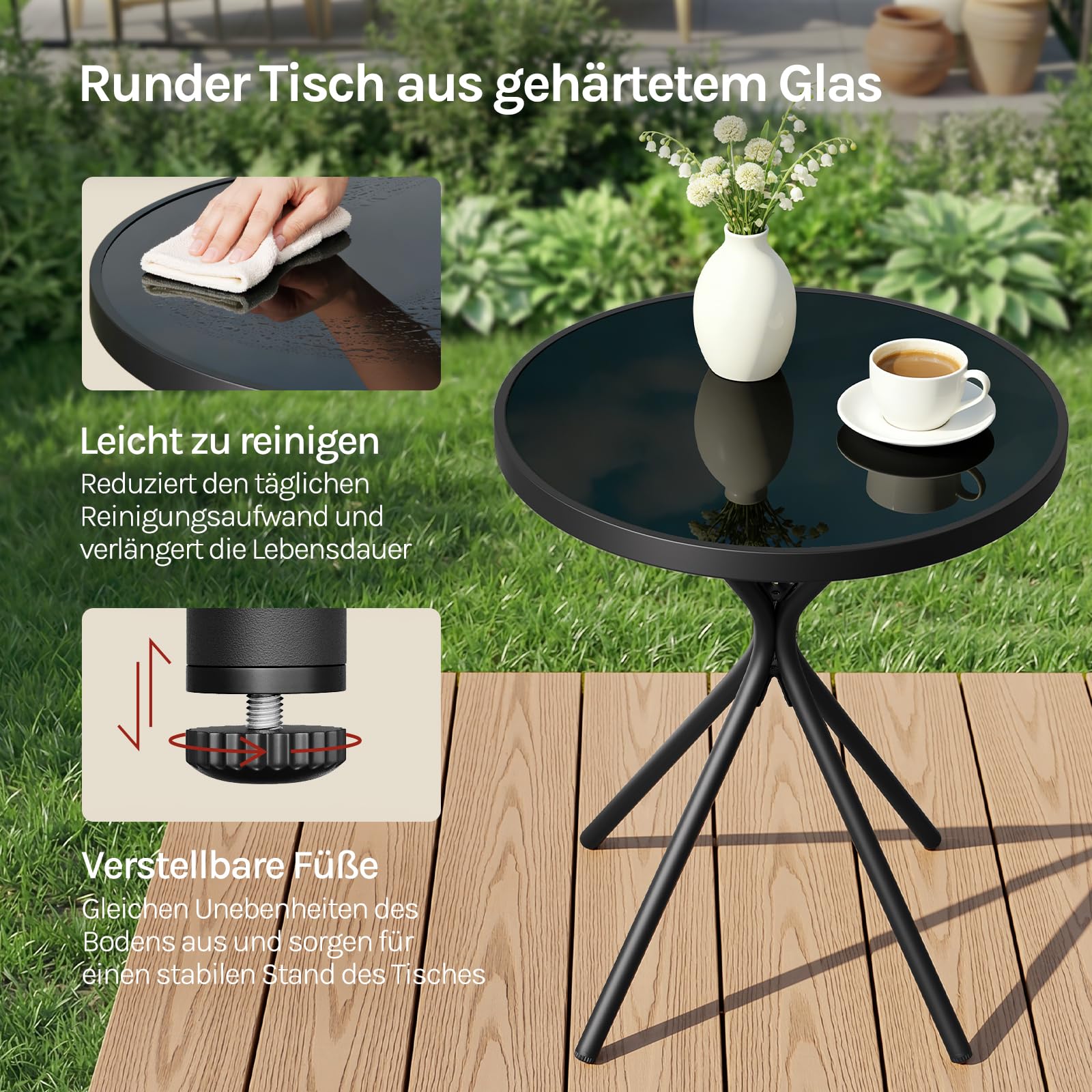 WOLTU Balkonmöbel 3 teilig Balkonstuhl Klappbar mit Balkontisch Runder Bistrotisch mit 2 Stühlen Gartenstühle bis 160 kg belastbar Wetterfest & Stabil, Gartenmöbel für Balkon Terrasse Garten, Schwarz
