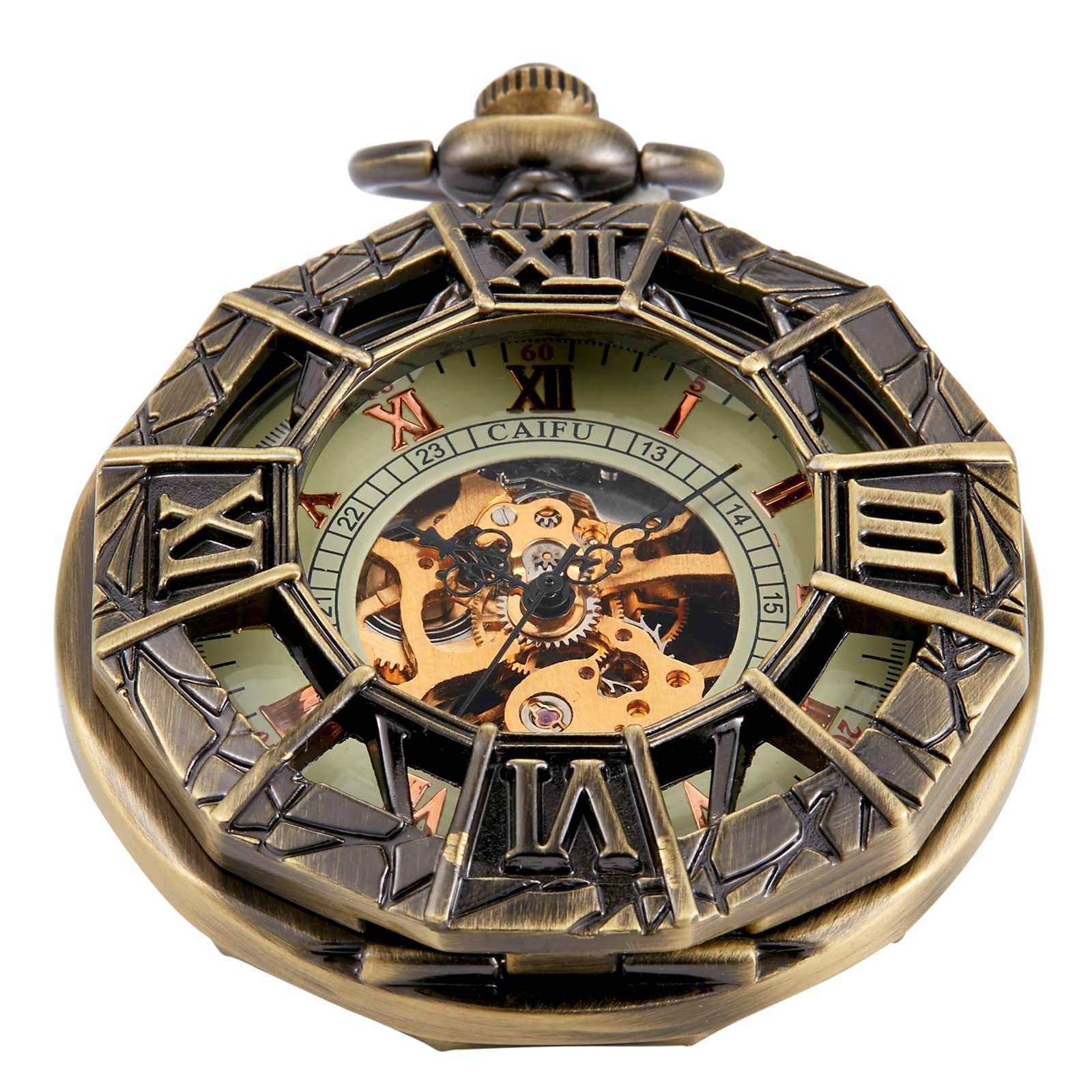 Hollow Roman Digital Cover Men's Mechanical Pocket Watch Cool Design, FOB Chain Mechanical Pocket Watches for Men with Box