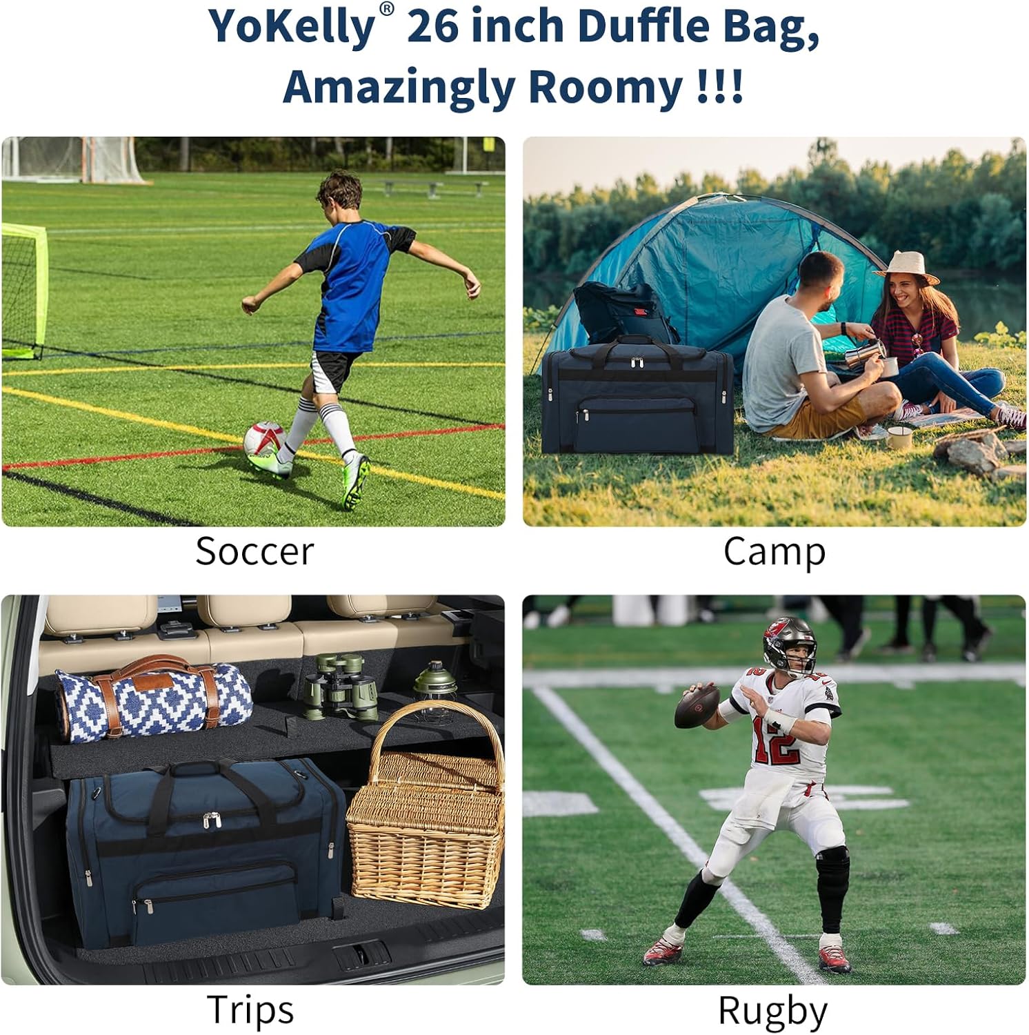 75L Large Duffle Bag for Men - 26 inch Duffel Bag Heavy Duty for Weekend Travel Sport Camping/Travel - Navy Blue