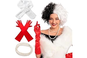 Disfraz de Cruella de Vil para Mujer con Peluca, Accesorios y Chales