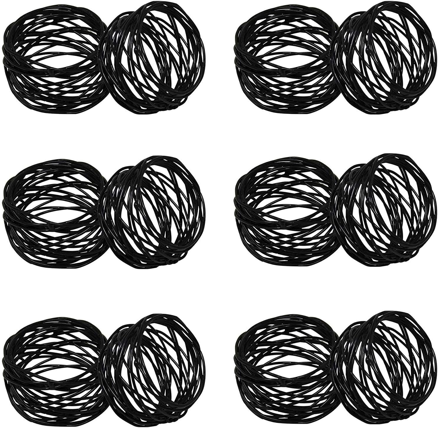 Kaizen Casa Handmade Decorations Black Napkin Rings Set of 12 Metal Mesh for Weddings Dinner Parties or Every Day Use (Black, 12)