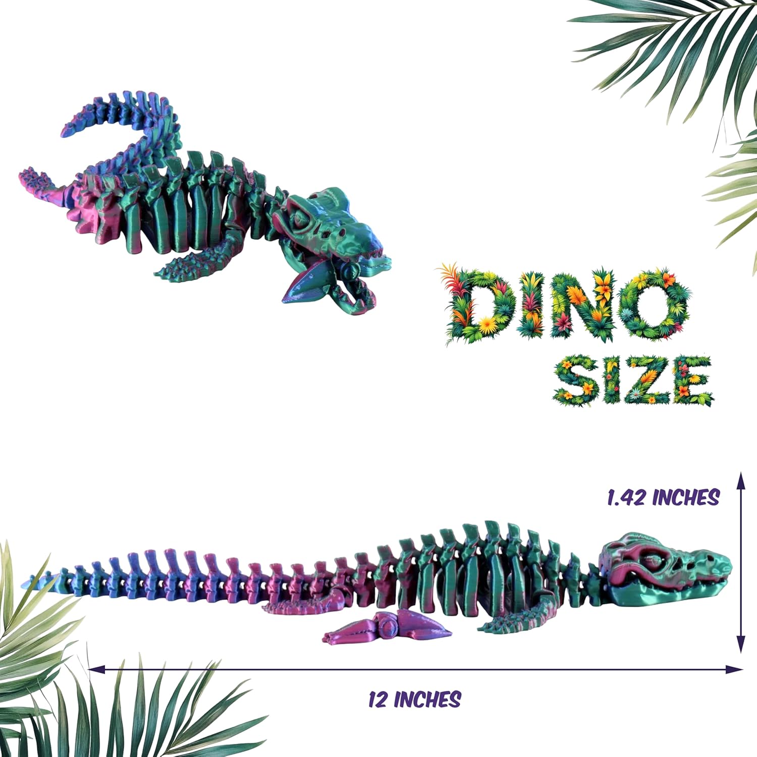 PowerTRC 3D Printed Skeleton Mosasaurus – Prehistoric Collectible Articulating Dinosaur 3D Figurine Desk Decoration for Teens and Adults, Made in USA