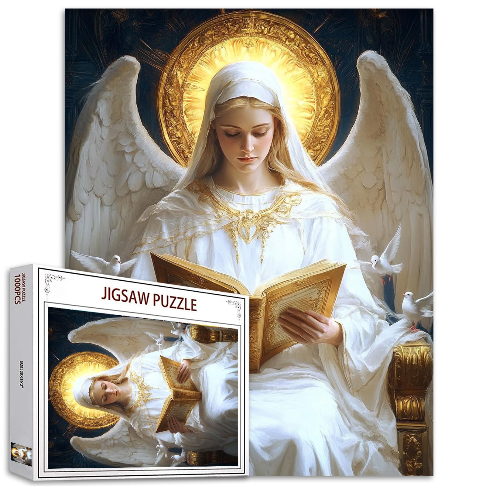 1000 Piece Mother Mary Jigsaw Puzzles for Adults Wings Girls Puzzle Christian Religious Puzzles Challenging Family Activity Games Colorful DIY Handwork Craft Puzzle for Home Decor Gifts