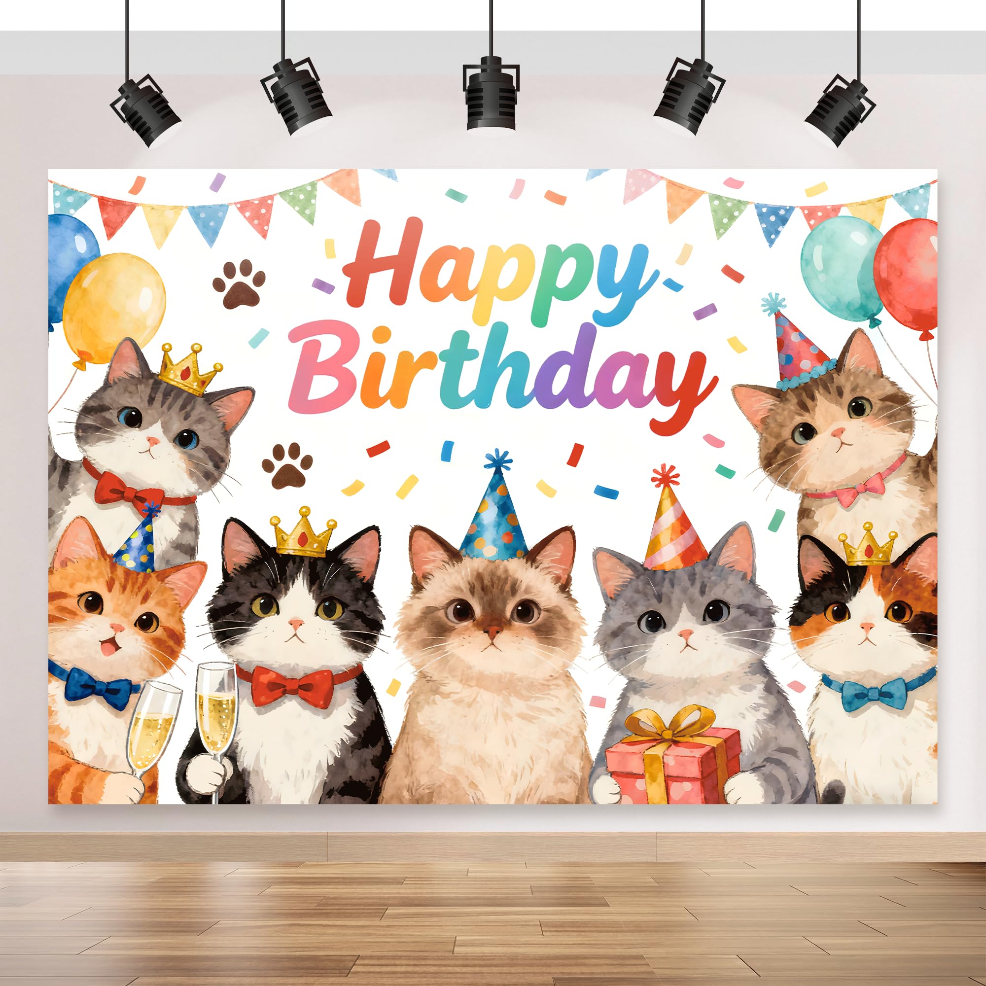 Photo 1 of Dormirpilow Cat Birthday Backdrop 7x5ft