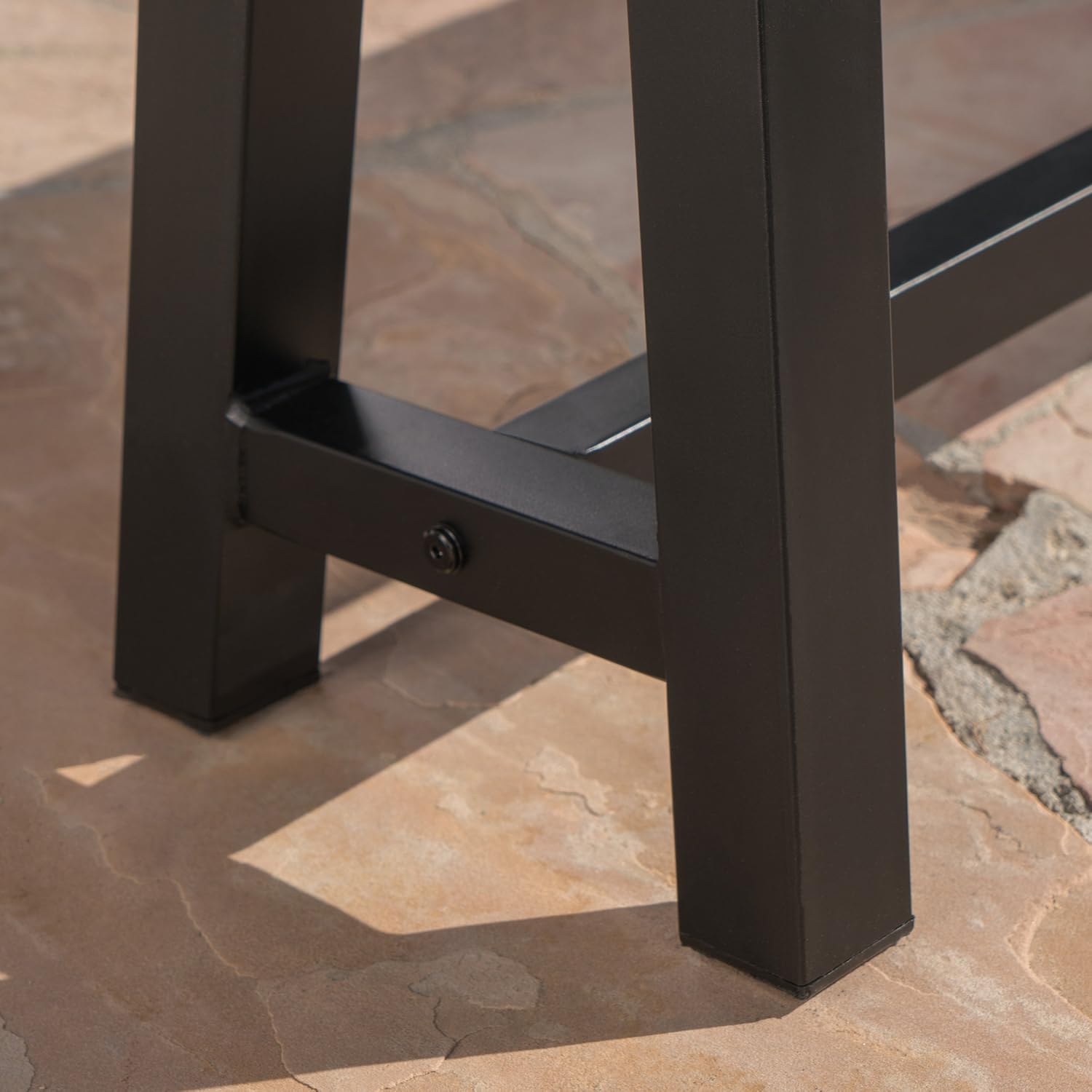 Great Deal Furniture Cassie Outdoor Light Grey Sandblast Finish Acacia Wood Dining Bench with Black Rustic Metal Finish Frame