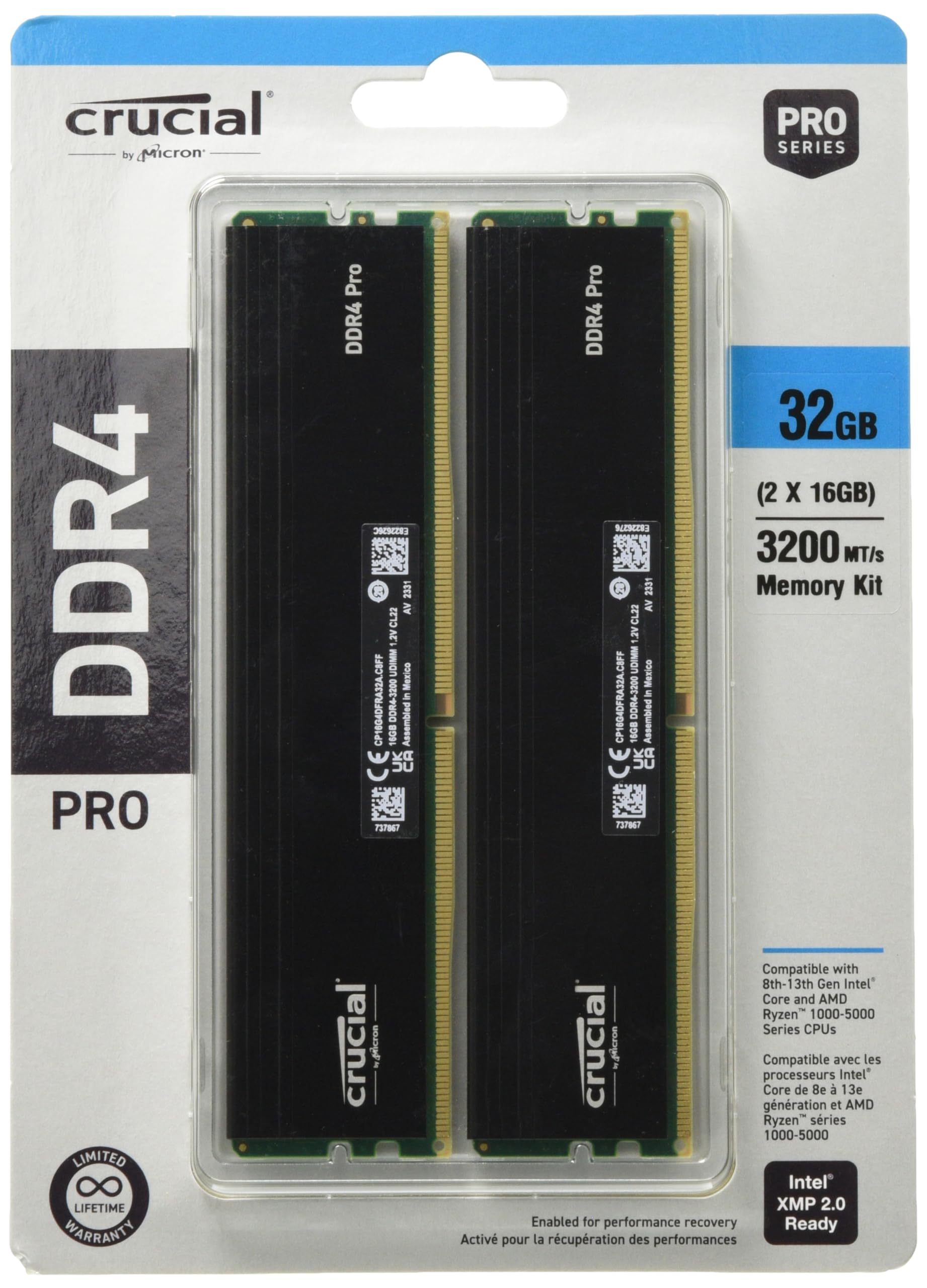 Crucial Pro 64GB Kit (2x32GB) DDR4-3200 UDIMM CL22 (16Gbit