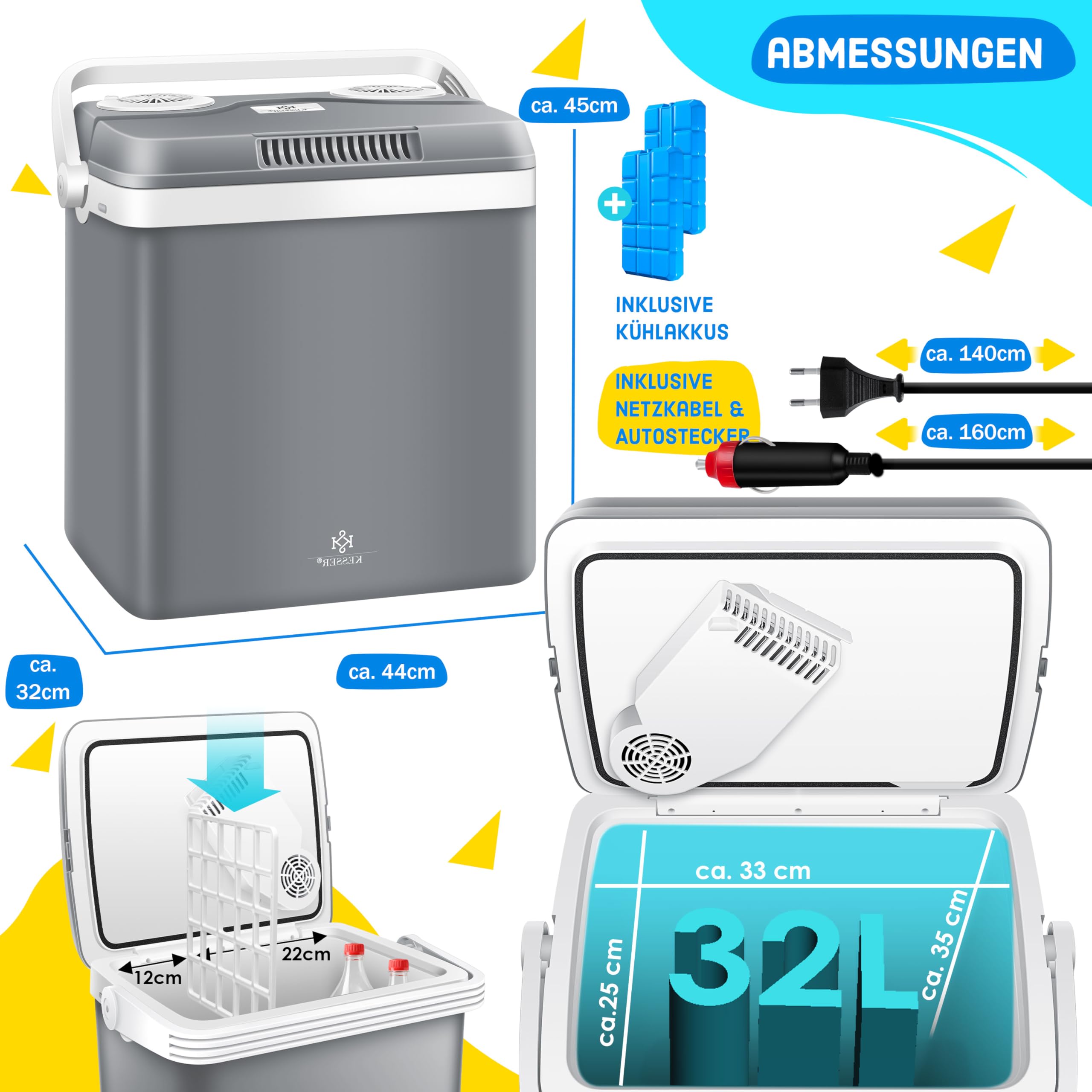 KESSER® Kühlbox Thermobox 32Liter | Thermo-Elektrische Kühlbox | KÜHLT und WÄRMT | 12 & 230V | Thermobox für Auto, Boot & Camping | Mini-Kühlschrank mit ECO & MAX Modus | inkl. Kühlakku