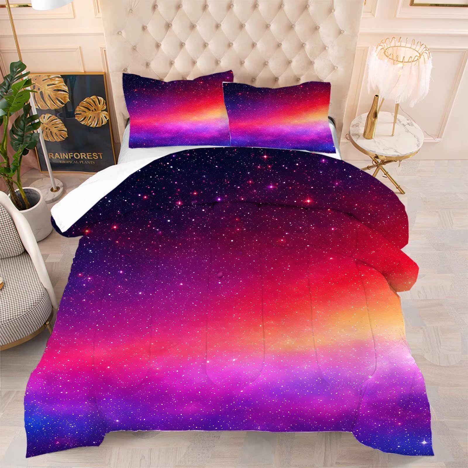 kxry Red Galaxy Gradient Glitter Color Comforter Sets Twin Size Rainbow Tie Dye Ombre Glitter Bedding Sets Red Glitter Color Bedding Quilt for Kids