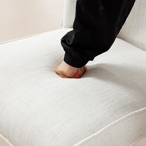 Miniatura 6 de chairus Juego de 4 sillas de comedor de granja, cómodas sillas de cocina tapizadas de tela de lino, sillas de comedor de madera marrón nogal, para