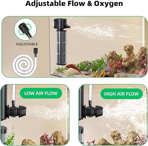 Miniatura 5 de FREESEA Filtro de tanque de peces de acuario Bomba de filtro interno de 5W 132GPH Filtración de 2 etapas para tanques de tortuga Betta de agua