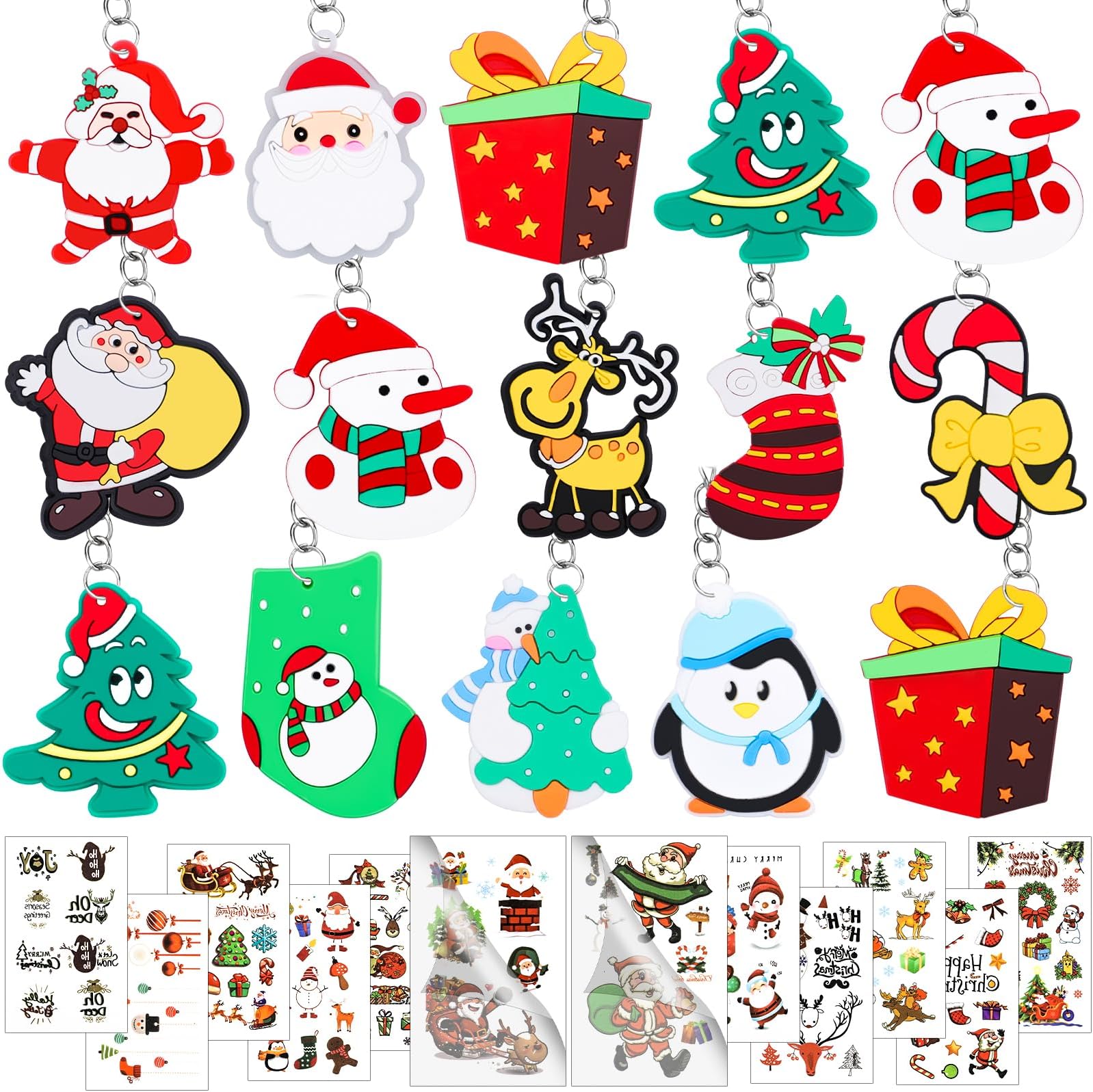 REMEL 48PCs Christmas Party Favor Keychains Christmas Tattoos for Kids Christmas Decoration Ornaments for Christmas Holiday Winter