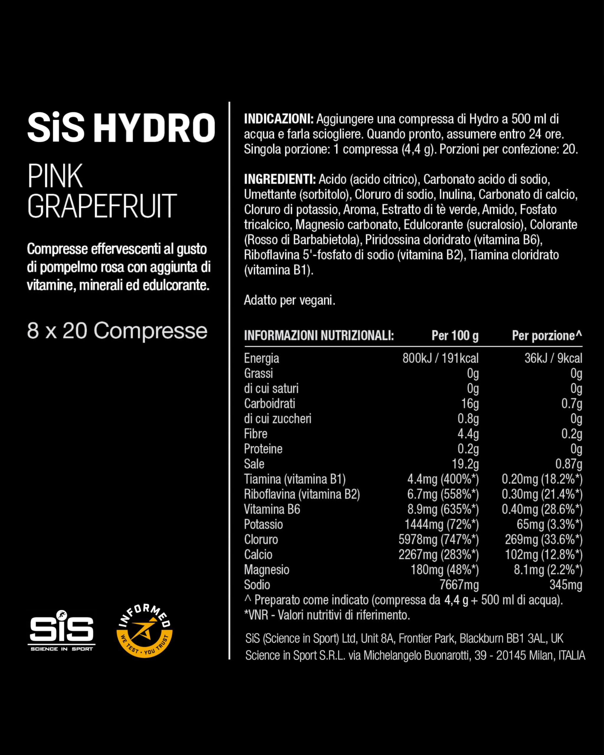 Science in Sport HYDRO Compresse 160pz. Pompelmo rosa - Elettroliti in compresse effervescenti, Vegan e, Stimolano l’idratazione (La confezione può variare)