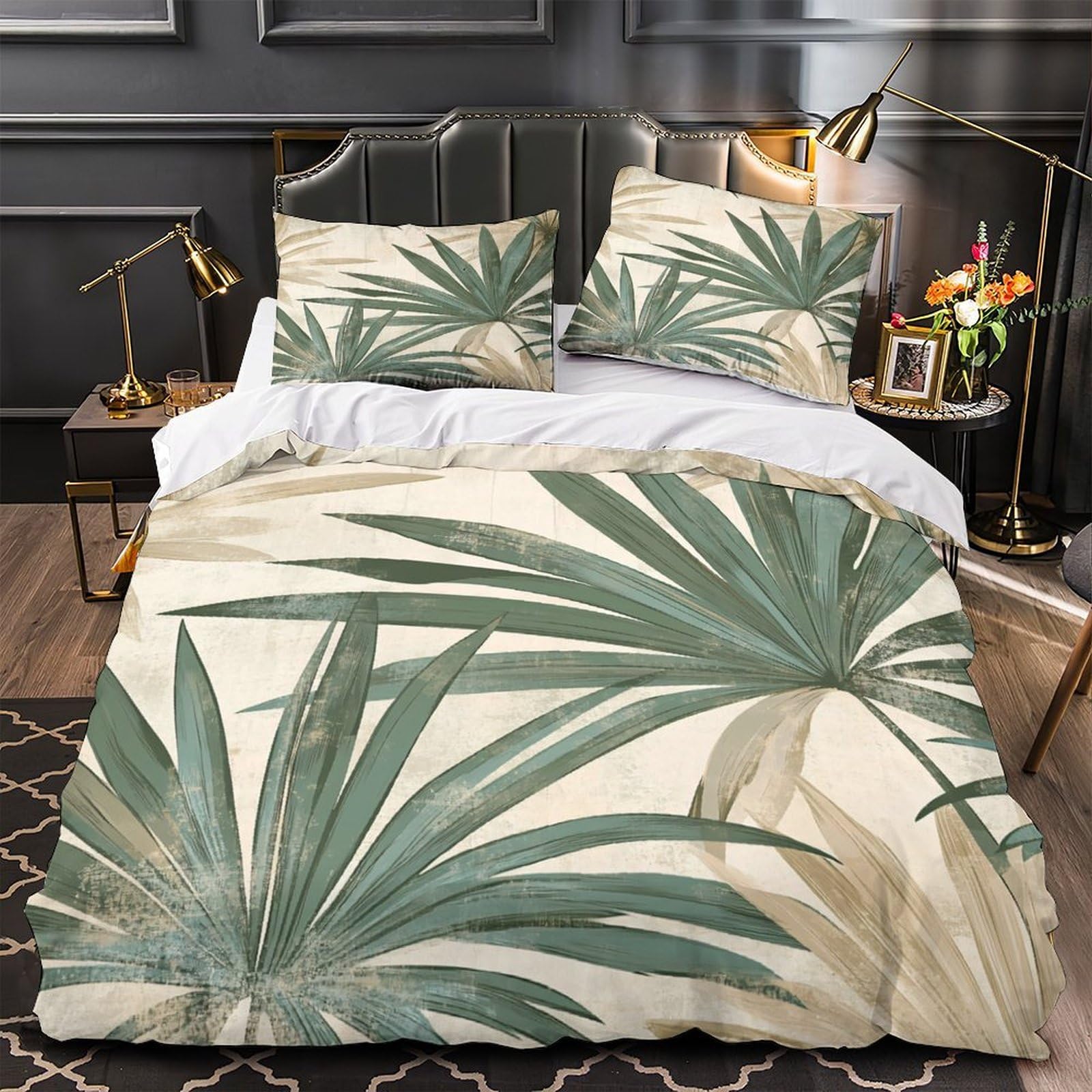 Housse de couette feuilles tropicales 220x240 microfibre lit king