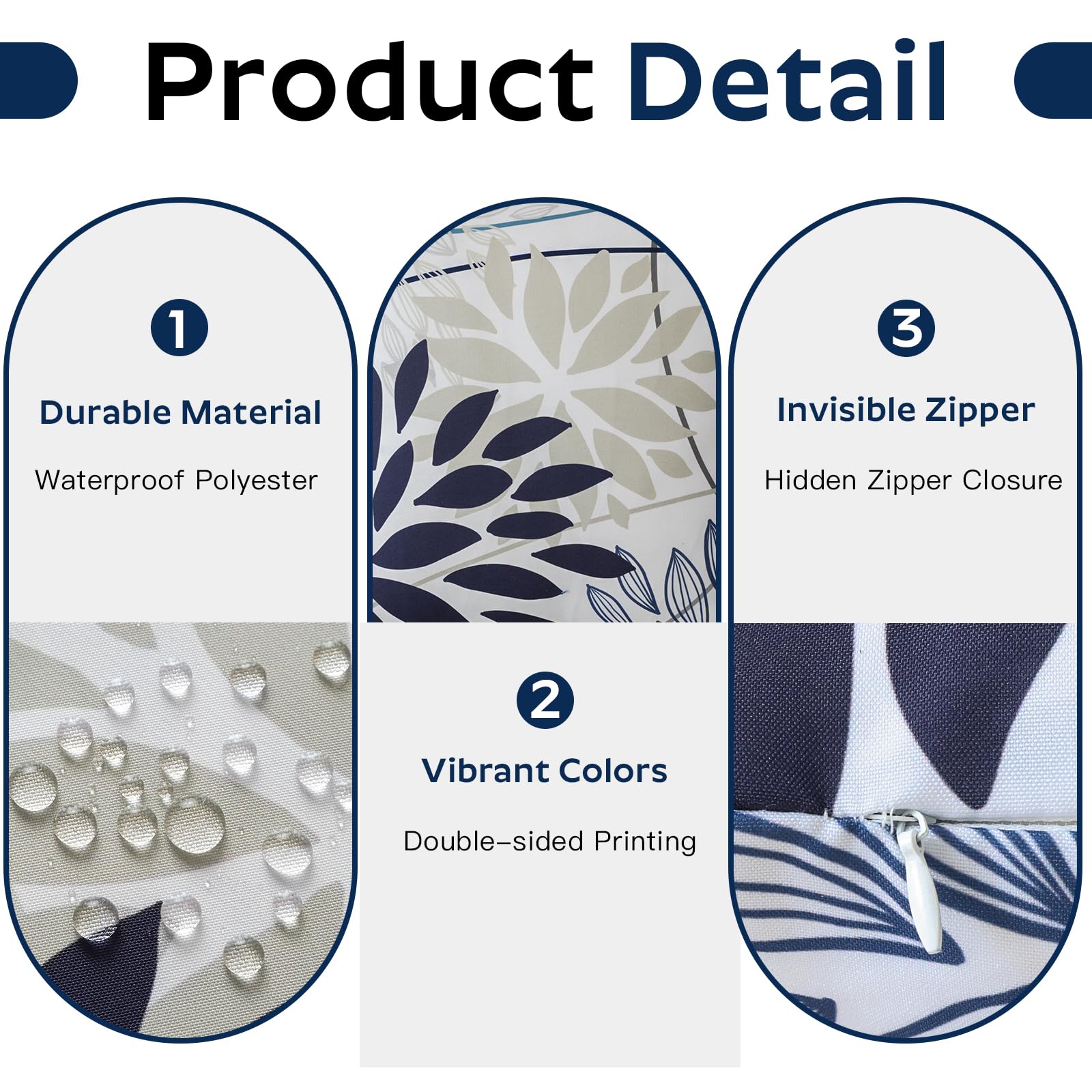 JOTOM Lot de 2 housses de coussin carrées imperméables et décoratives pour extérieur, patio, canapé, banc, tente, décoration intérieure - Motif floral bleu et gris - 40 x 40 cm