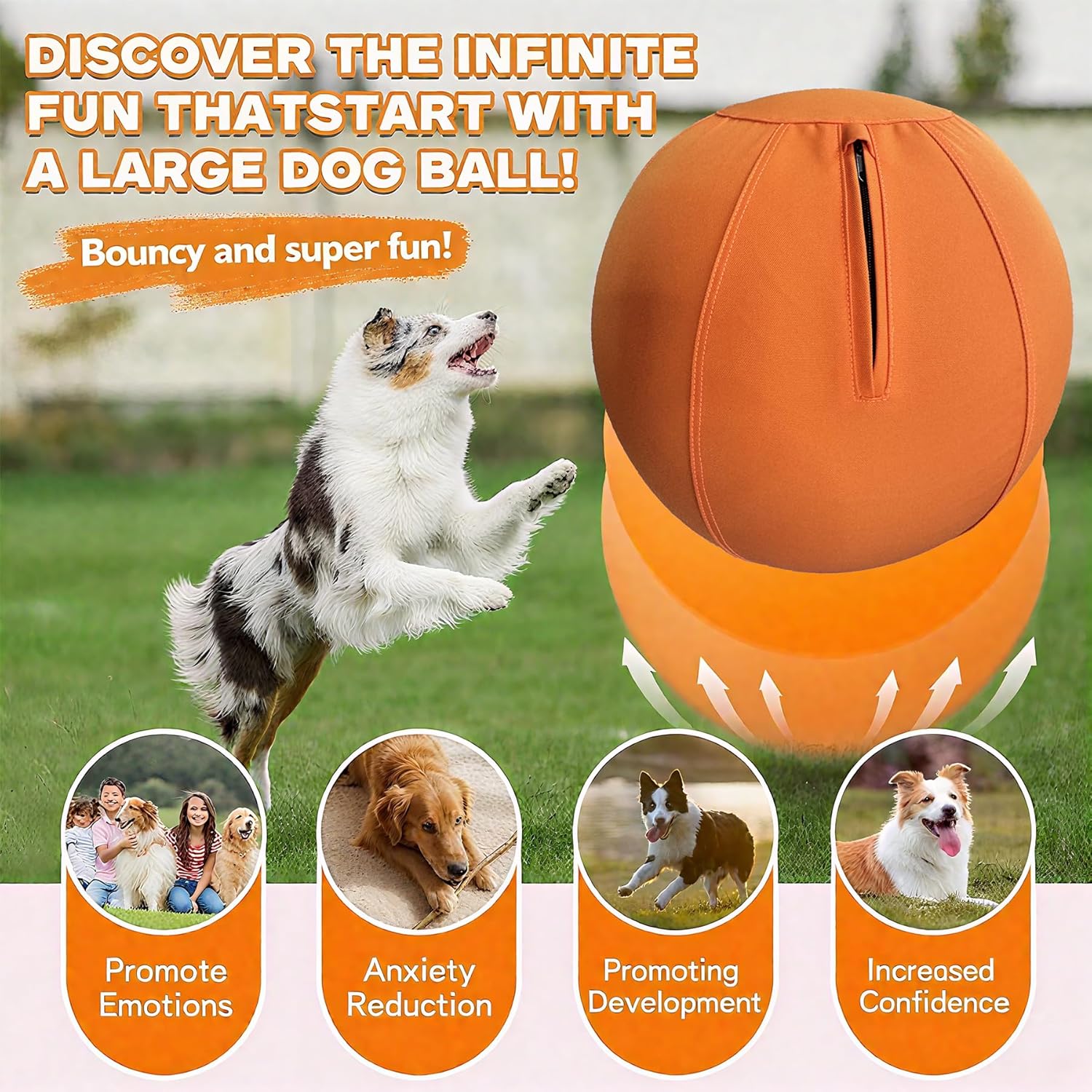 Herding Ball for Dogs, 18" Herding Ball, Suitable for Medium and Large Dogs Such As Australian Shepherds and German Border Collies, Thickened Explosion-Proof and Waterproof Dog Herding Balls, Orange