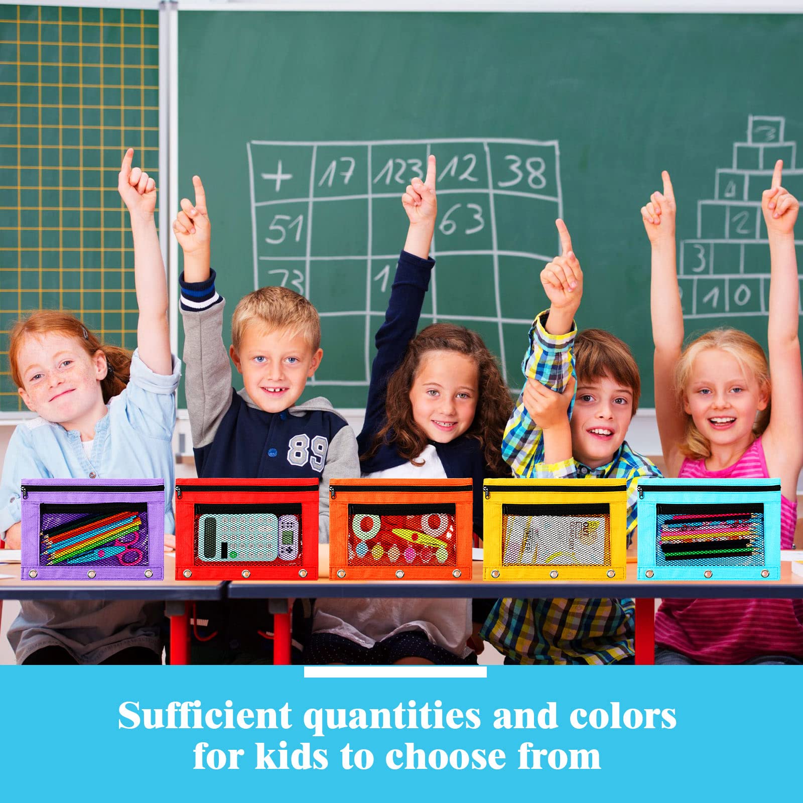 Zhehao 100 sacchetti con cerniera per raccoglitori a 3 anelli, con finestra, per matite e cancelleria per ufficio e scuola, 7 colori., Double Layer with Mesh Layer, Custodia