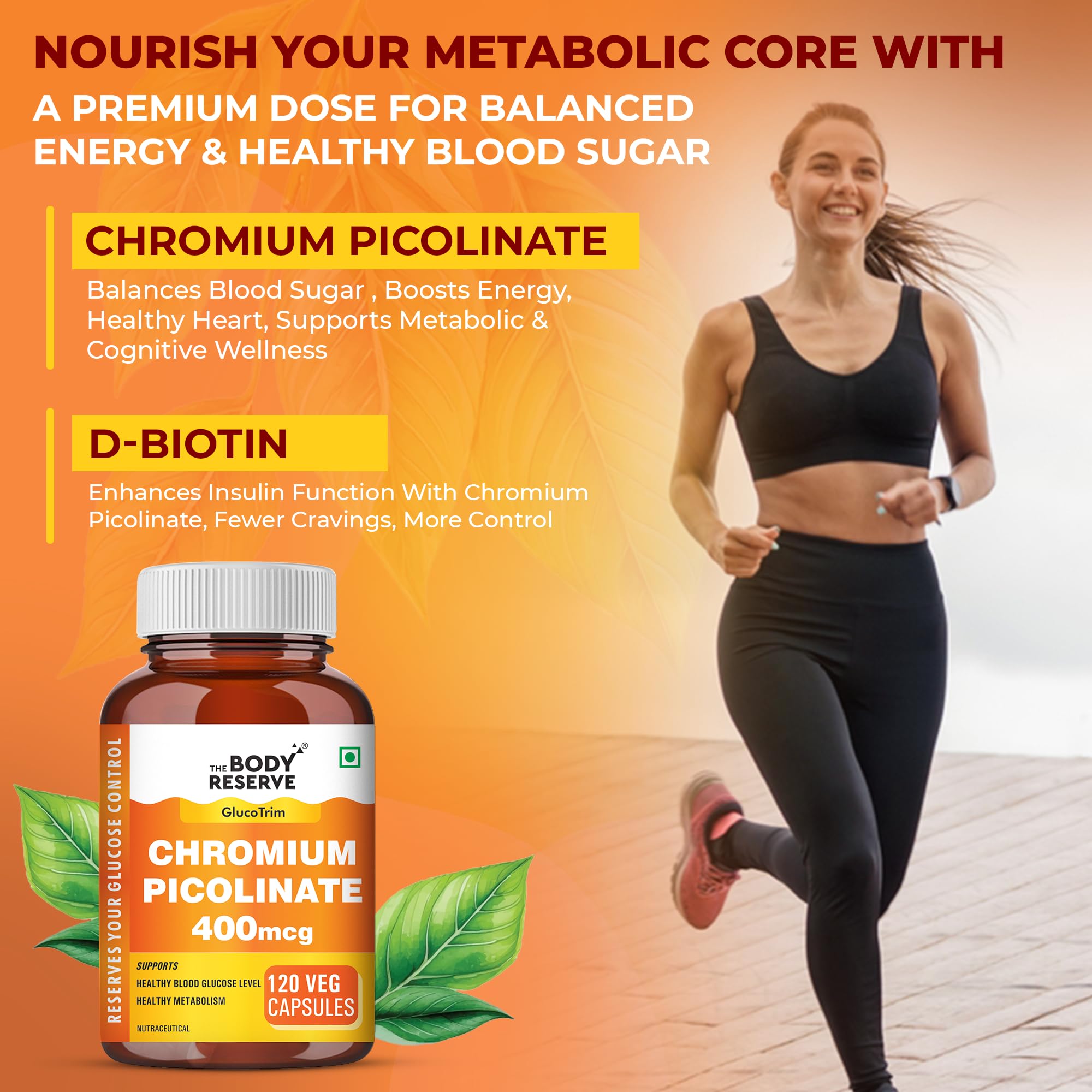 The Body Reserve Chromium Picolinate 400mcg with Biotin 40mcg – Supports glucose metabolism Chromium Supplement for Healthy Blood Sugar Levels, High Absorption 120 Veg Capsules 2