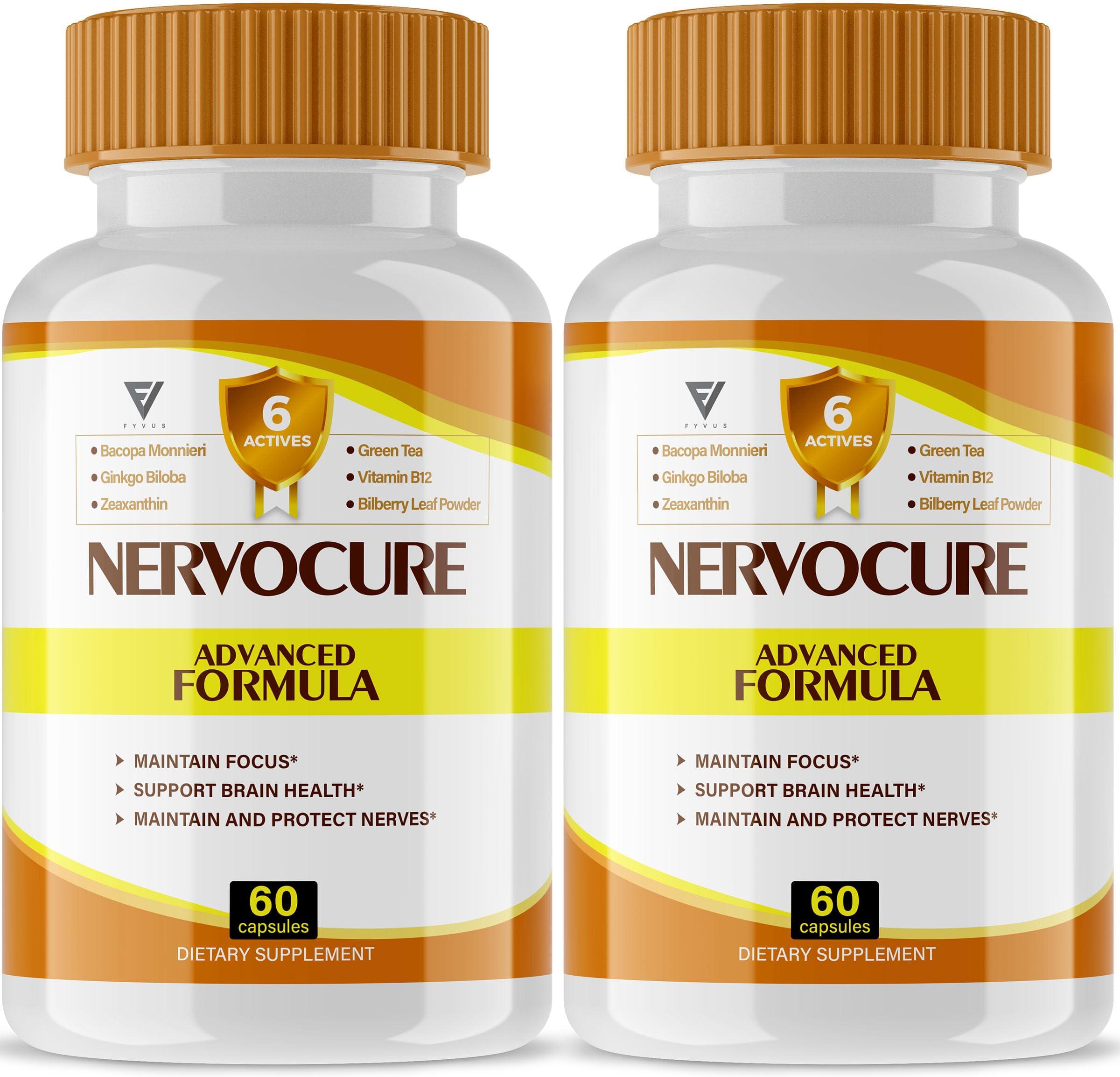 (2 Pack) NervoCure Capsules, Nervo Cure All Natural Cognitive Mind Health Function and Brain Wellness Support Supplement Pills, NerveoCure Maximum Strength Focus Supplement Formula (120 Capsules)