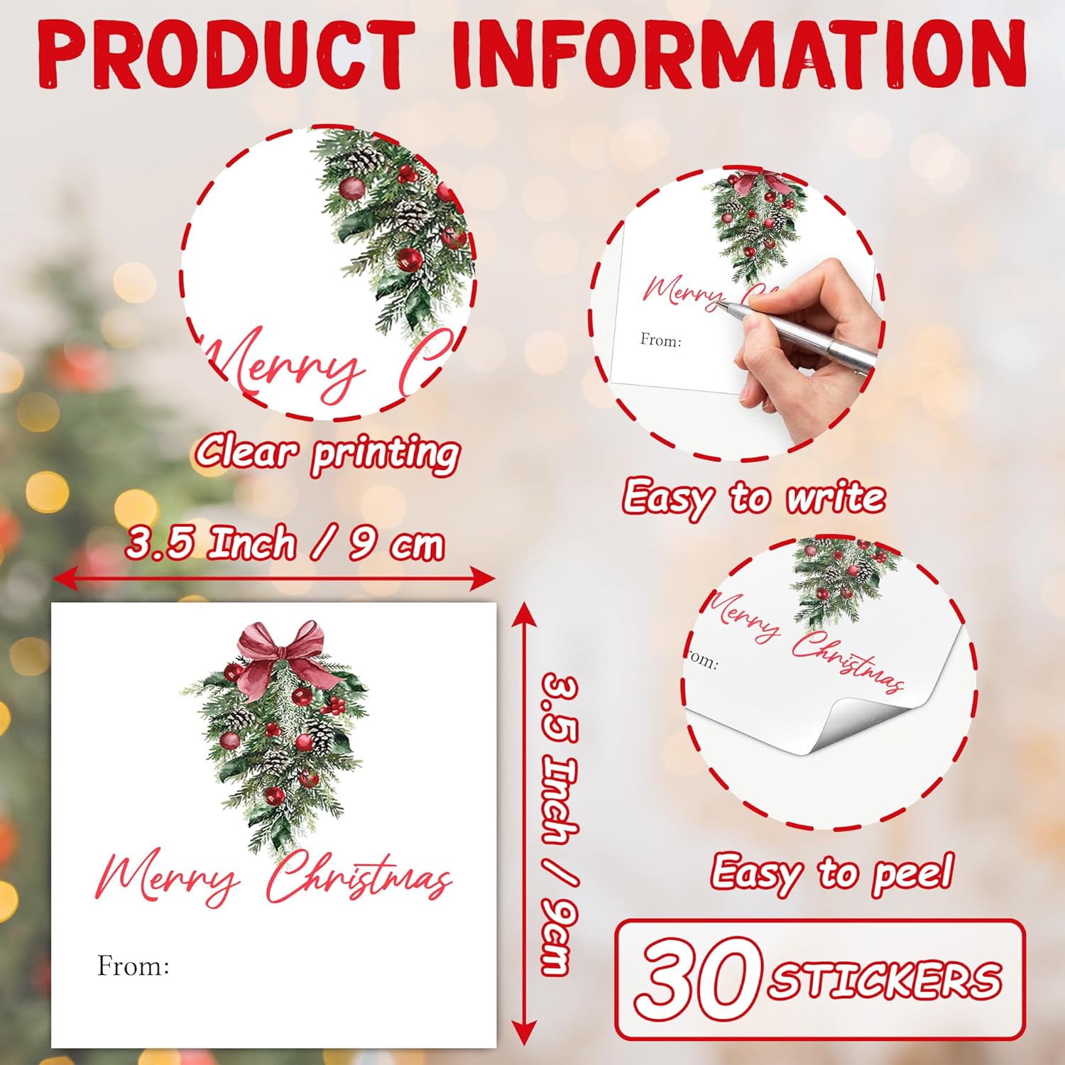 Christmas Gifts Tags Stickers, 30 Pcs Merry Christmas Trees Name Tags for Gifts, 3.5x3.5 Inch Holiday Presents Sticker Labels, Festive Chrismas Name Tag for Gift Wrapping Bags Classroom-D04 - Image 2