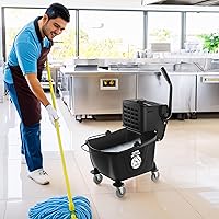 Vista 7 de Dryser Cubo de fregona comercial con escurridor de prensa lateral, 26 cuartos de galón, color negro