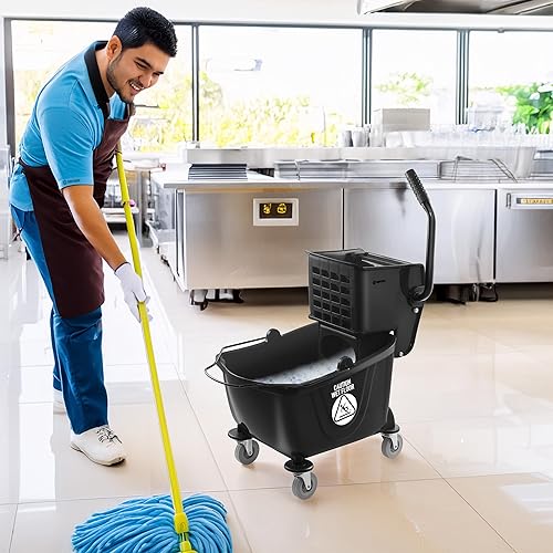 Miniatura 7 de Dryser Cubo de fregona comercial con escurridor de prensa lateral, 26 cuartos de galón, color negro