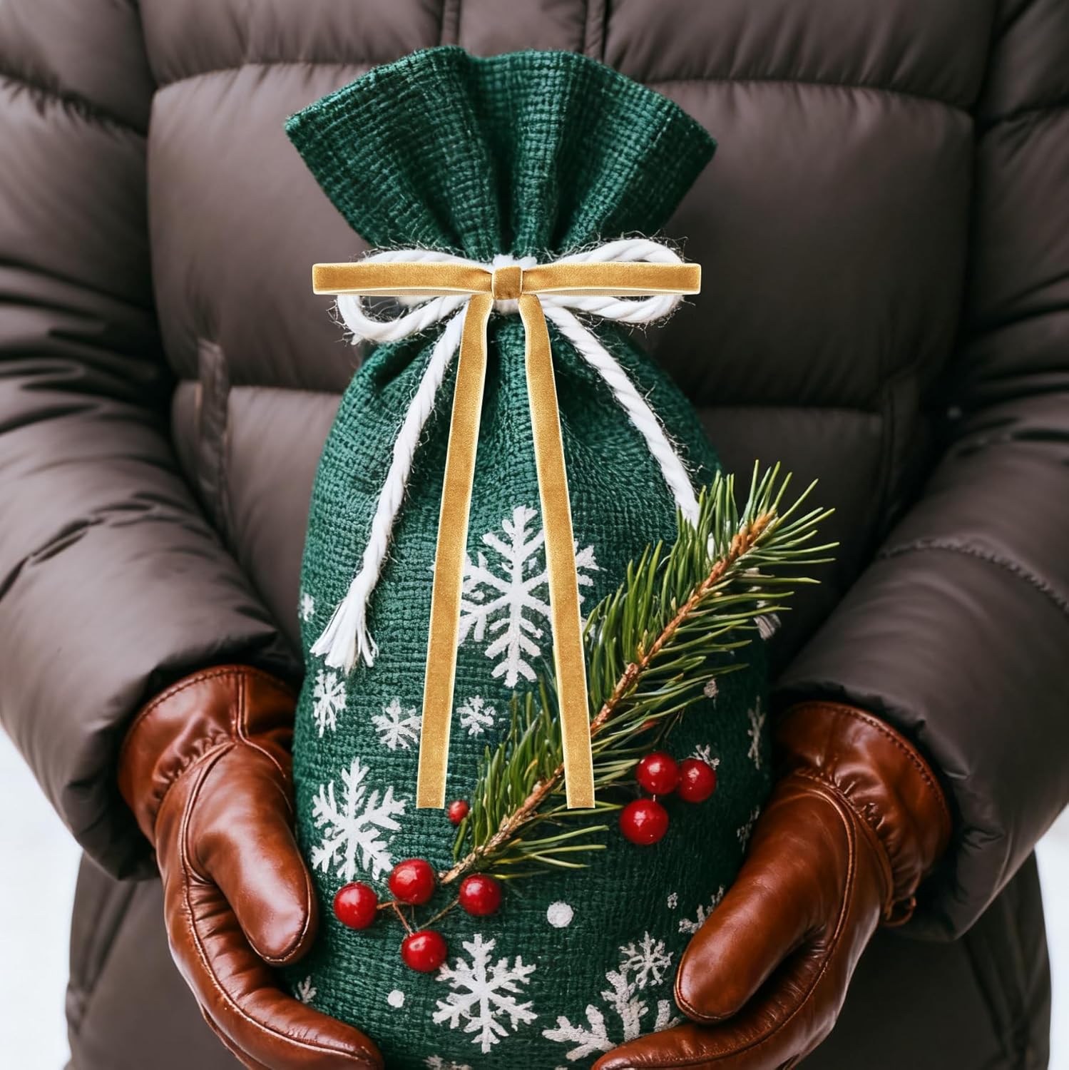 24-Pack 3/8'' Wide(5 * 7 inch) Khaki Velvet Christmas Ribbon and Bows Set for Tree Decor, Vintage Style Gift Wrapping, Wreath, Garland, Bow Tree Topper, Ornaments - Image 7