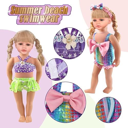 Miniatura 5 de 9 piezas de ropa y accesorios para muñecas de niña de 18 pulgadas trajes de baño de una pieza bikini con flores de frutas estrellas elementos de