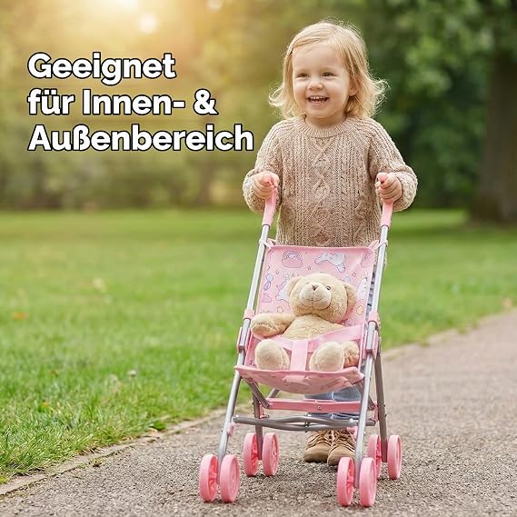 Bebamour Doll's Pram Single Pram Toy Doll Pram with Umbrella Foldable Lightweight Pram