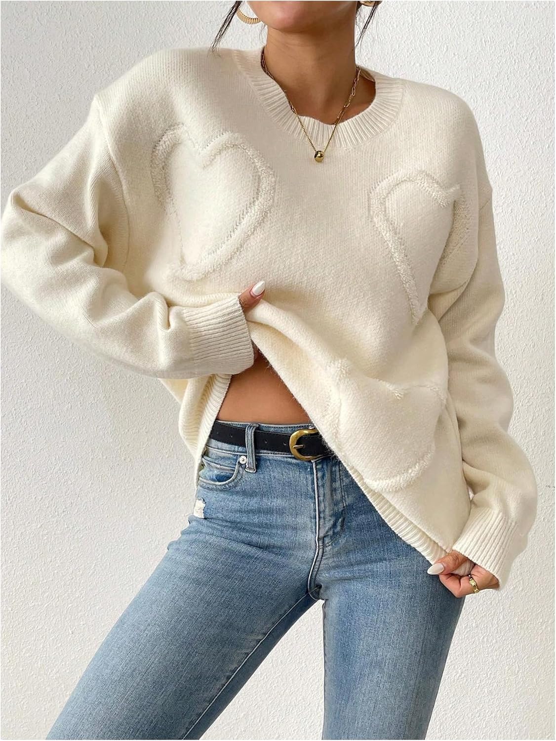 Verdusa Women's Heart Oversized Sweaters Cozy Pullovers Trendy Fall Knit Tops - Image 5