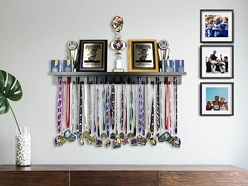 Miniatura 6 de Estante para premios de medallas de 3 pies para exhibición y estante para trofeos Soporte para trofeos y medallas multideporte para exhibición de