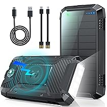 Power Bank 49800mAh, Solare Powerbank Ricarica Rapida 30W, Caricatore Portatile Wireless con 2 Cavi Integrati, 4 Porte, 4 Uscite, 12 LED Torcia, Batteria Portatile per Campeggio e Outdoor (Nero)