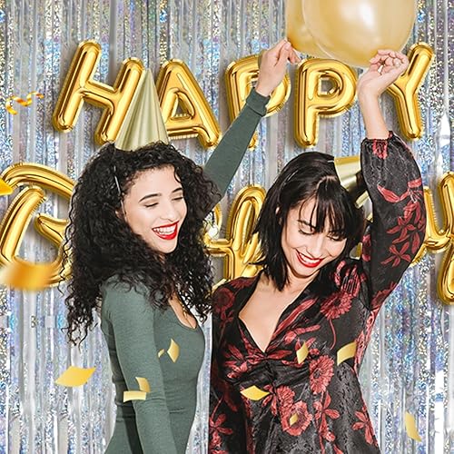 Miniatura 5 de Paquete de 4 cortinas de flecos de papel de aluminio plateado, serpentinas metálicas de oropel para fiesta, telón de fondo brillante para