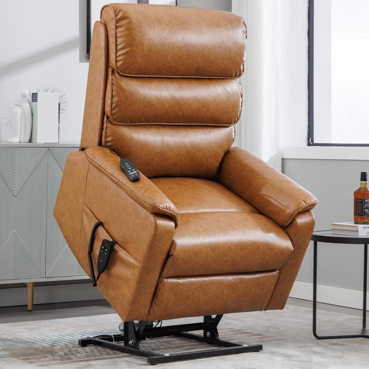 Electric Power Lift Recliner Chair for Elderly with Dual Motors, Massage and Heat, Infinite Positioning, Home Button, Breathable Bonded Leather, 350lbs Weight Capacity - Remote Control Included