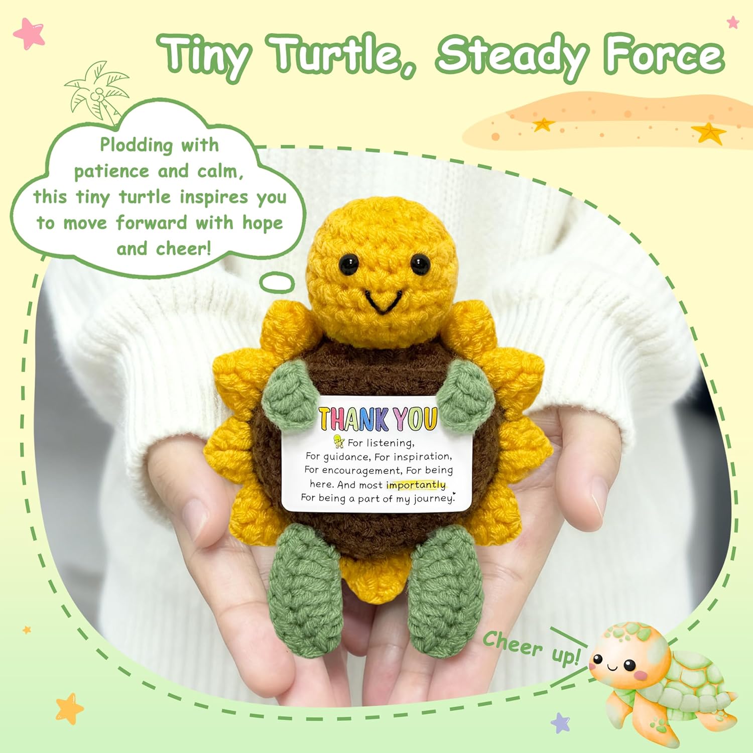 Thank You Appreciation Gifts for Women Men - Valentines Day Birthday Gifts for Mom Grandma Wife, Cheer Up Gift Inspirational Gift for Coworker Friend Teacher, Emotional Positive Support Crochet Turtle - Image 9