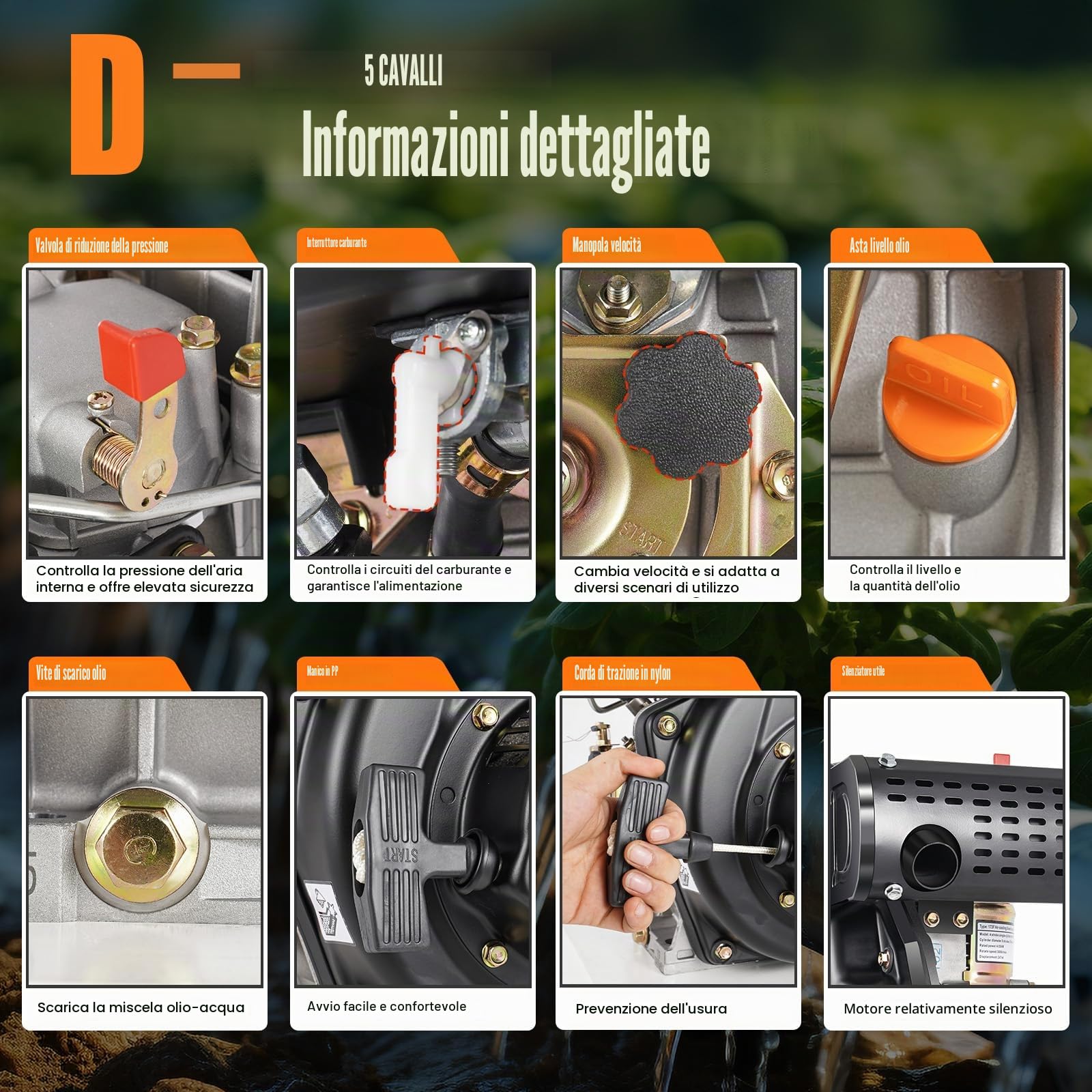 Motore diesel a 4 tempi, 5 CV, motore diesel di avviamento rapido, 4,05 kW, avviamento a fune raffreddato ad aria, albero da 20 mm, cilindrata da 247 cc, monocilindro, motore di avviamento leggero