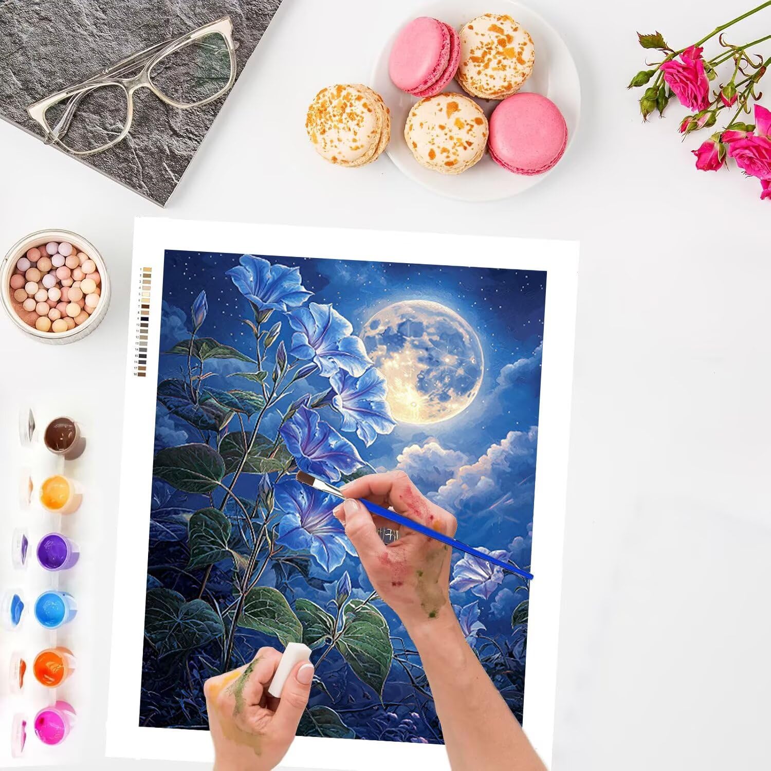 Fleur au clair de lune Peinture Numero Adulte Kits, 80x100cm m-1108