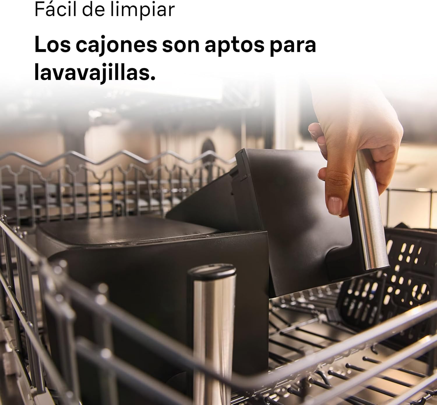 Air fryer baskets and crisper plates placed in a dishwasher for cleaning