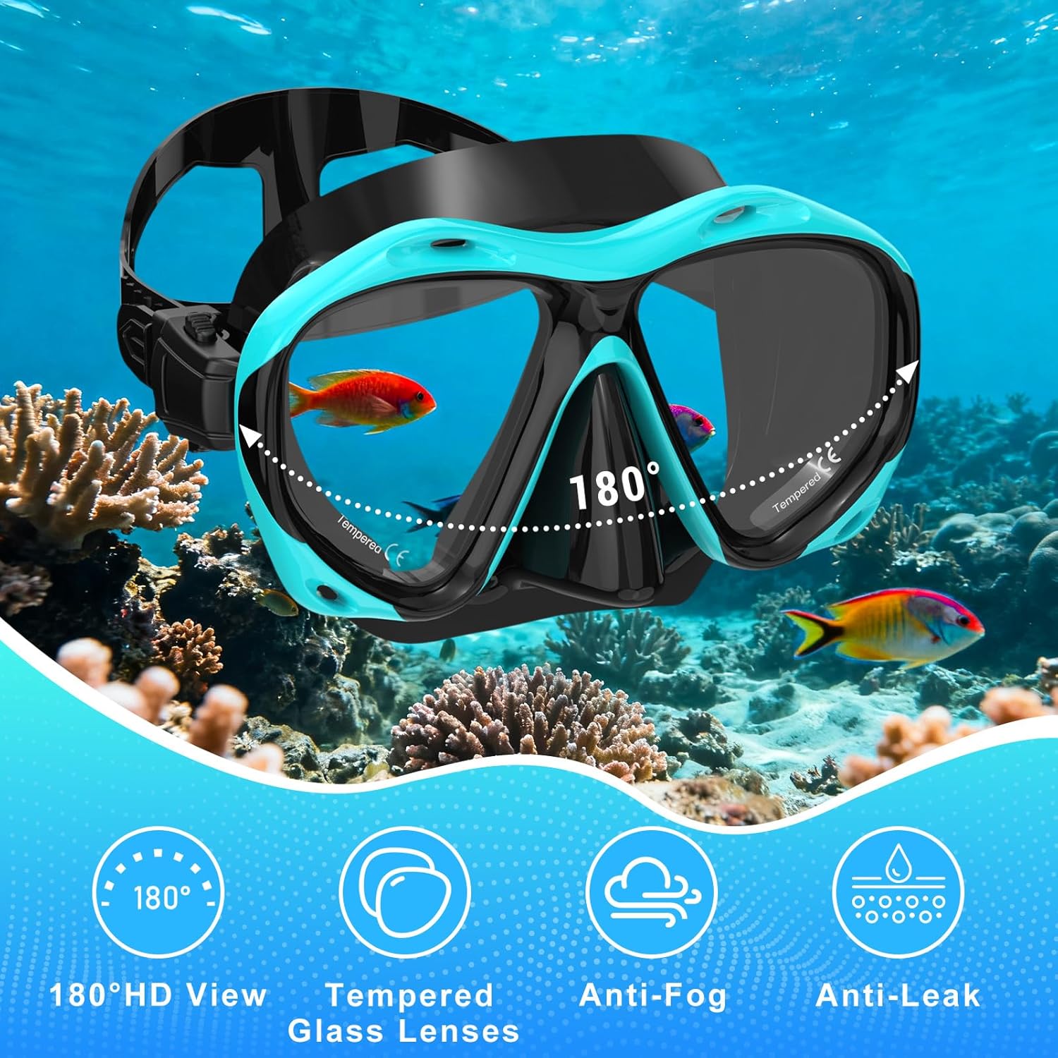 Snorkeling Gear for Adults, Mask Fin Snorkel Set, Dry Top Snorkel Mask, Panoramic View Anti-Leak Anti-Fog 3 in 1 Snorkeling Kit Travel Diving Package with Storage Bag - Image 2