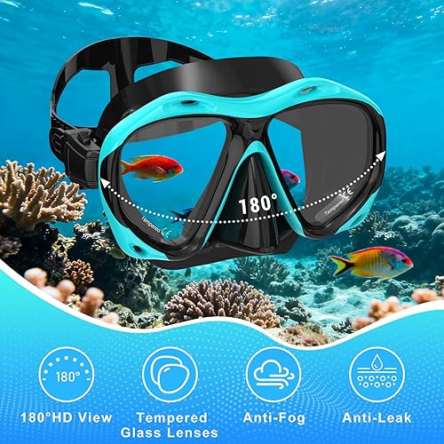 Miniatura 2 de Snorkeling Gear for Adults, Mask Fin Snorkel Set, Dry Top Snorkel Mask, Panoramic View Anti-Leak Anti-Fog 3 in 1 Snorkeling Kit Travel Diving