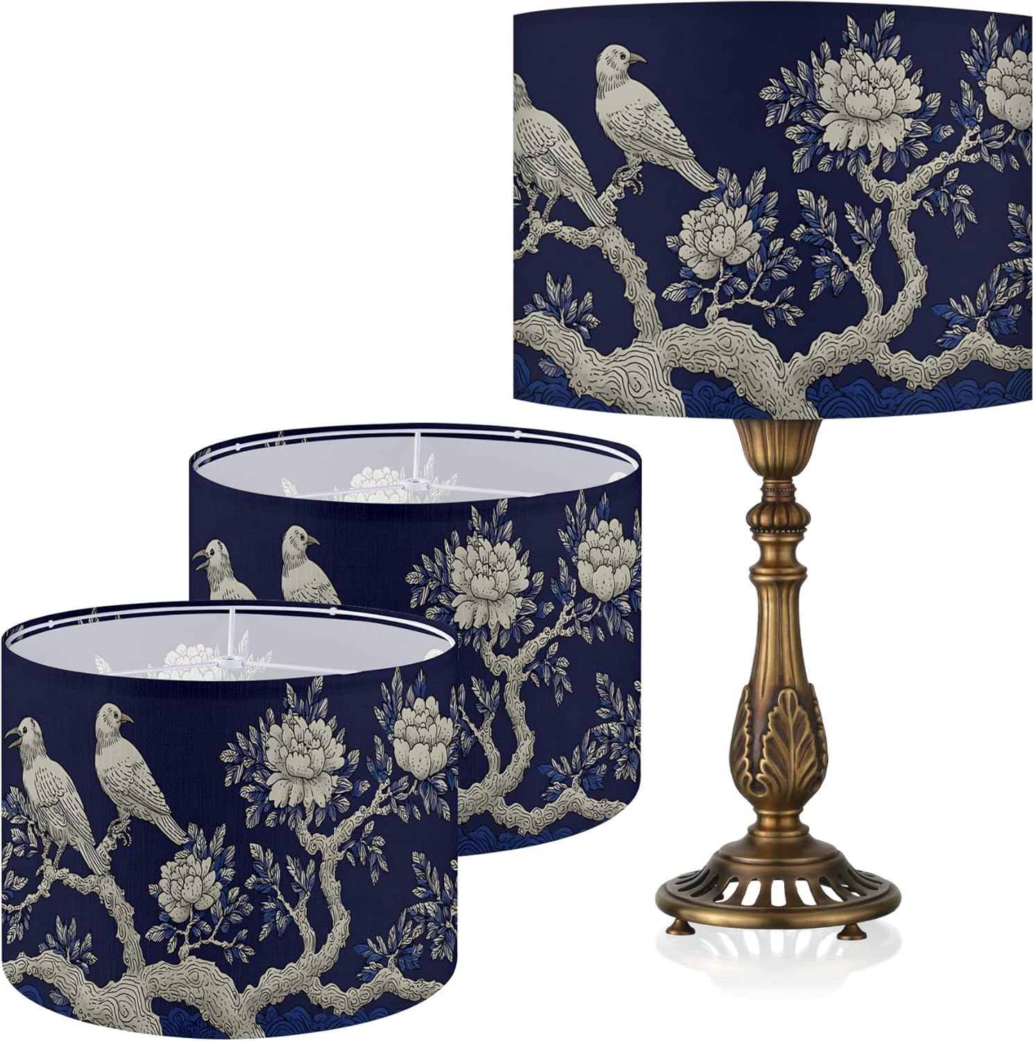 Table Lamp Shade, 13”W x 10”H HD Printing Geometric floral leaves marble Lampshade, Lamps shades, Modern Lampshade Decor for Table and Floor Lamps (blue, 13”W x 10”H)