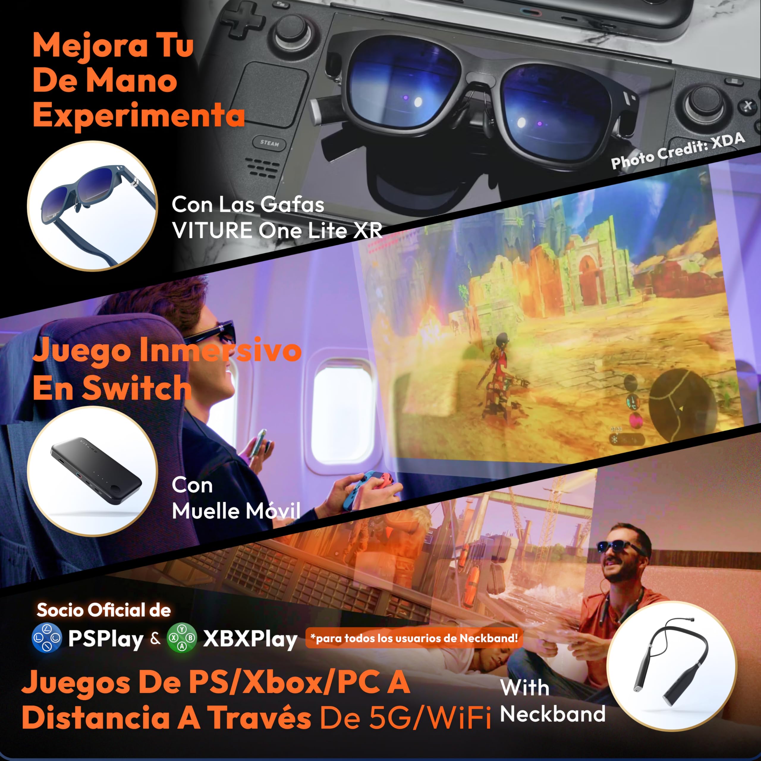 VITURE One Lite XR Gafas 120" Full HD, Sonido Harman, Apto para iPhone 16/15 (Soporte de vídeo Espacial), Steam Deck/ROG Ally/Consolas de Juegos/PC/Android (Jet Black)