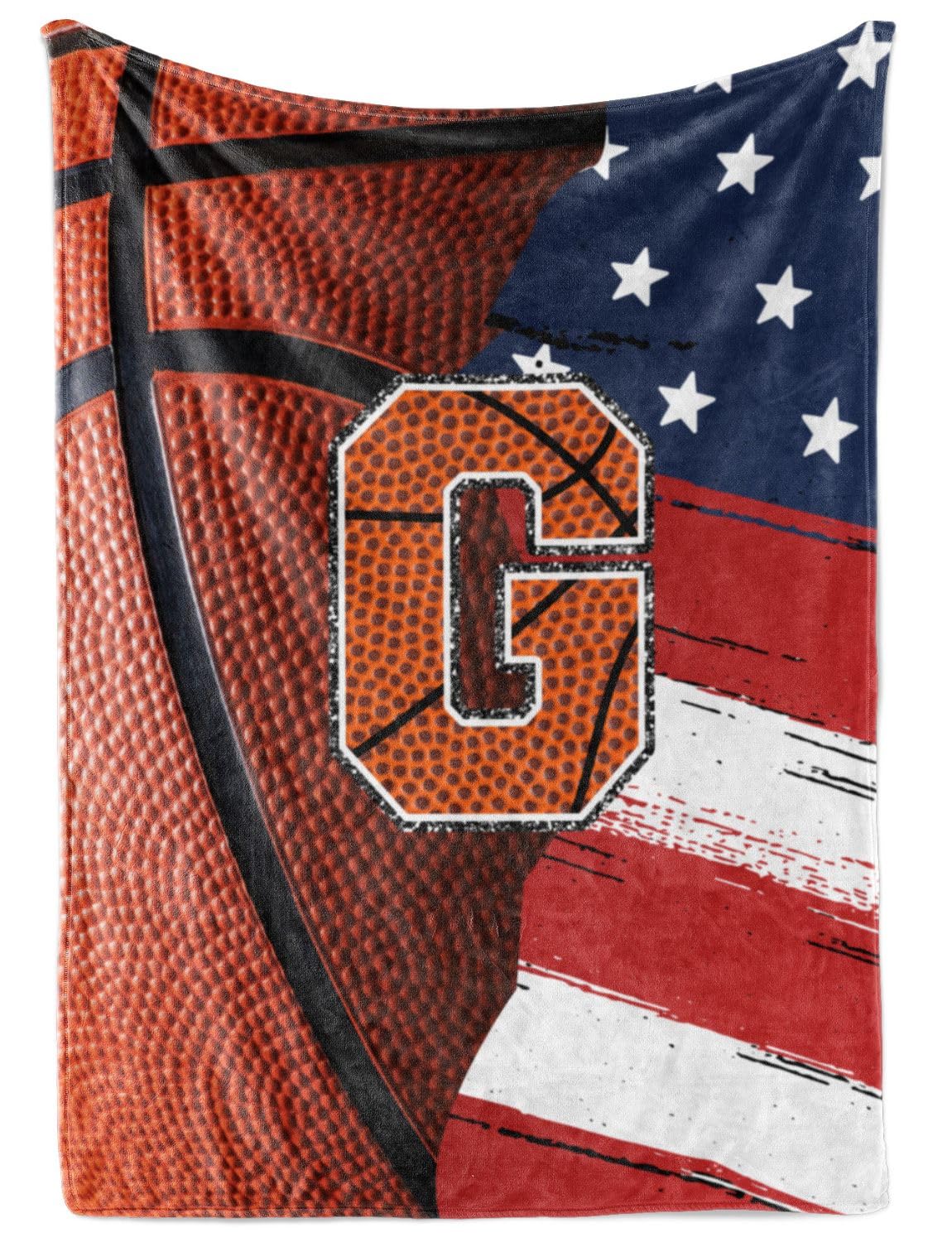 Huglanket Basketball Blanket for Boys, Teen, Coaches, Personalized Blanket with Initials, Flannel Throw Blanket for Birthday, Christmas, 50x65 Inches, G