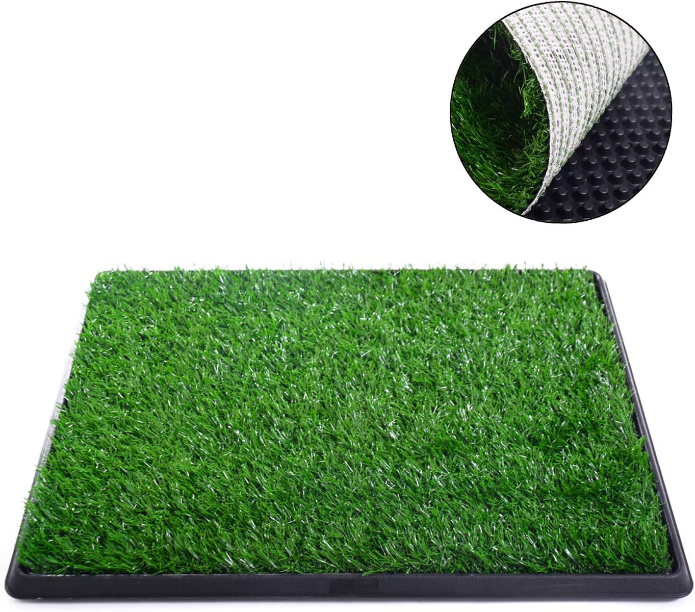 4everwinner Dog Pee Pads Fake Grass Bathroom Mat for Puppies and Small Pets Portable Potty Trainer with Tray Doggie Grass Patches for Indoor & Outdoor, 30x20 inches Green+Black